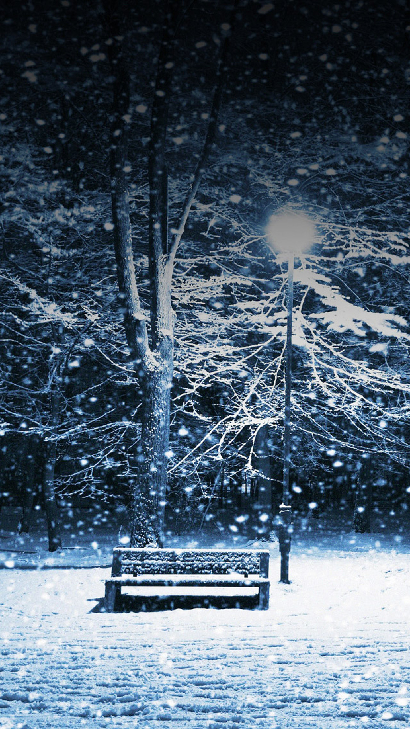 1440x2560 Lonely Christmas Snowing Park LG G3 Wallpapers