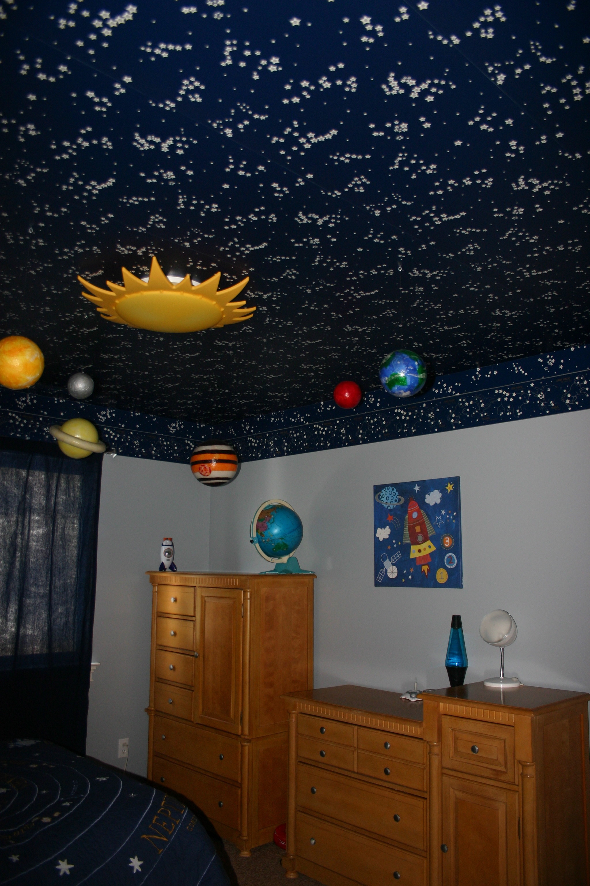 2048x3072 My son's outer space / planet bedroom. Glow-in-the-dark wallpaper