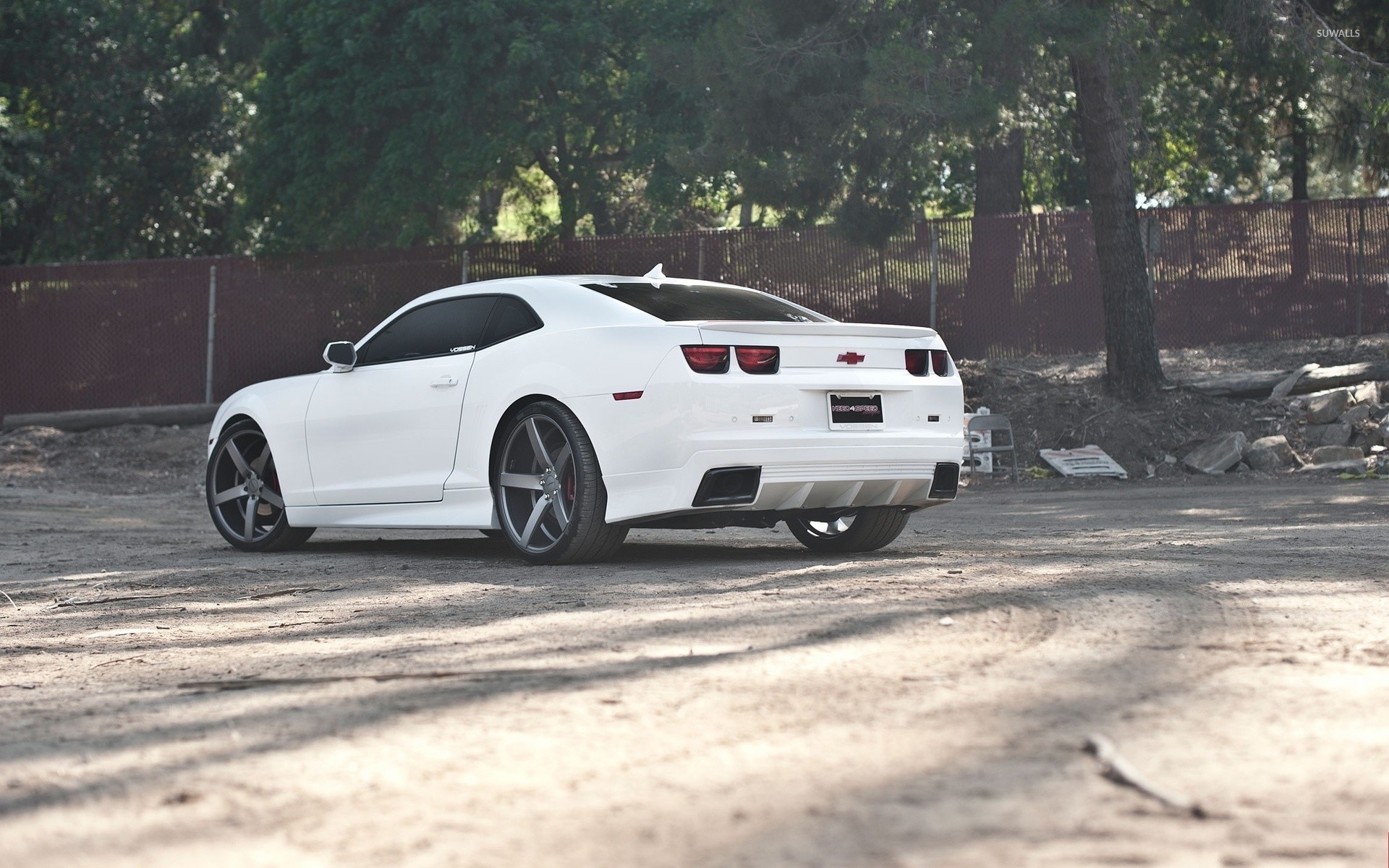 1920x1200 Back side view of a white Need 4 Speed Chevrolet Camaro SS wallpaper