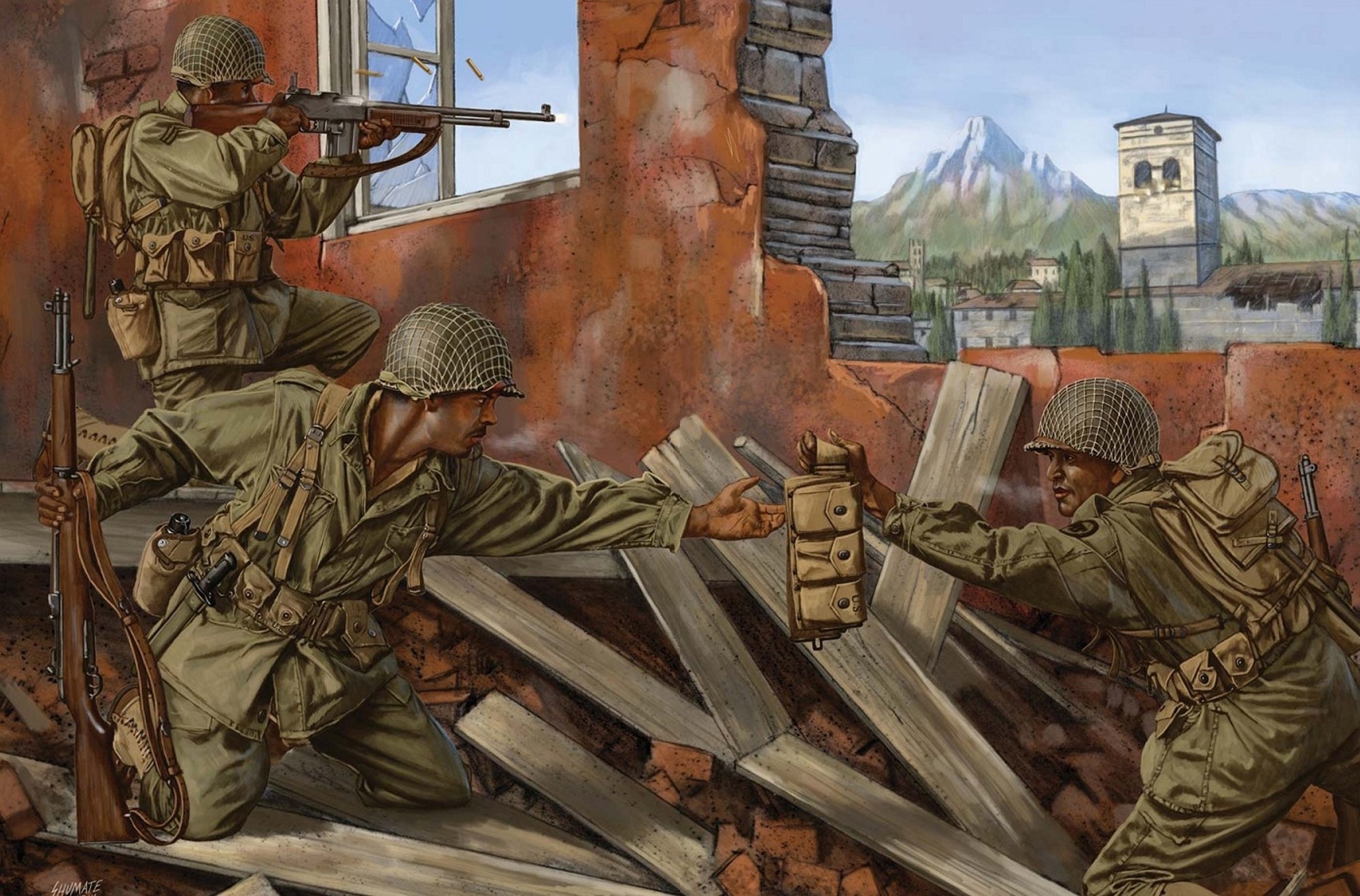 2000x1318 art war battle ruins browning automatic soldiers military wallpaper