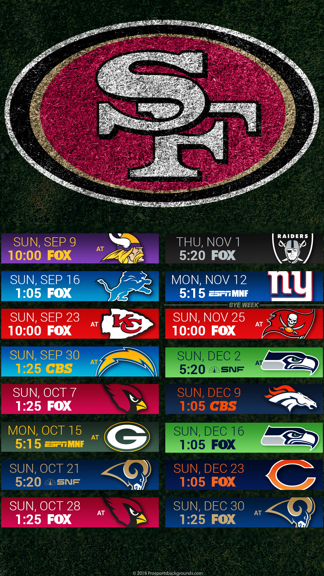 1080x1920 San Francisco 49ers 2018 schedule turf logo wallpaper free for desktop pc  iphone galaxy and andriod