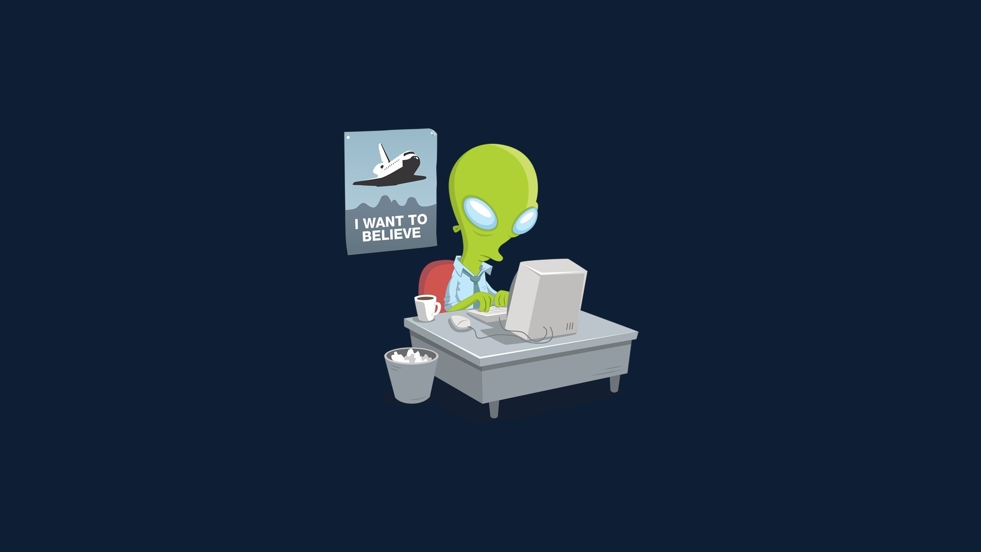 1920x1080 simple Background, Digital Art, Aliens, Computer, Table, Humor, The X Files,  Trash, Alternate Reality, Cup, Minimalism, Blue Background Wallpapers HD ...