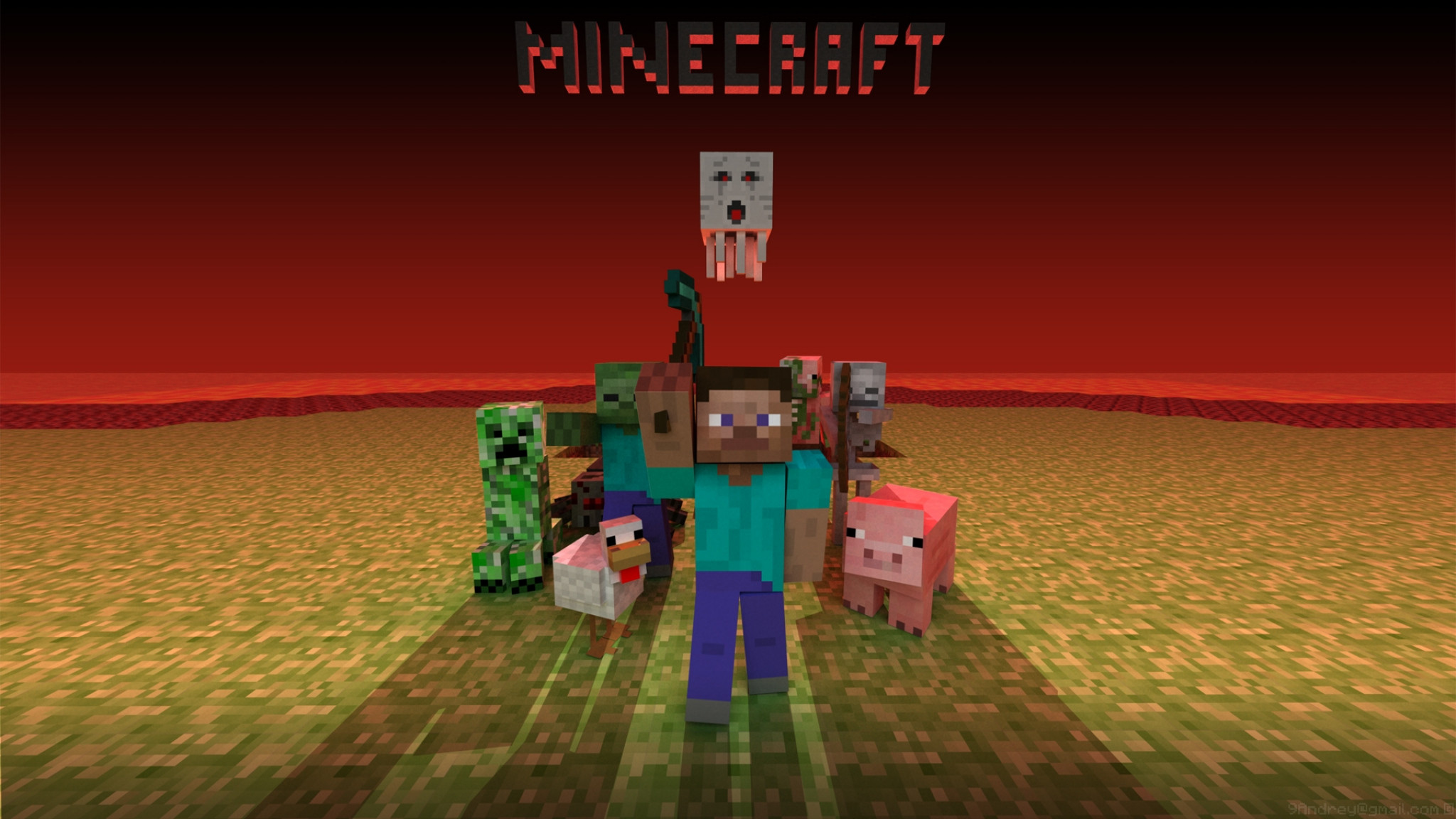 2048x1152 Preview wallpaper minecraft, mobs, creeper, snake, zombie, chicken, pig,