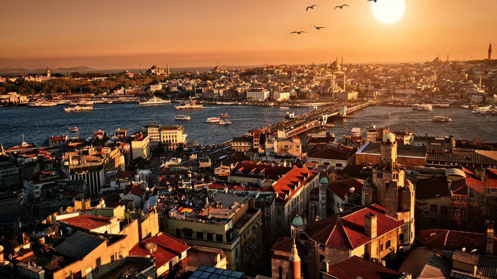 1920x1080 Preview wallpaper istanbul, sunset, top view, building 