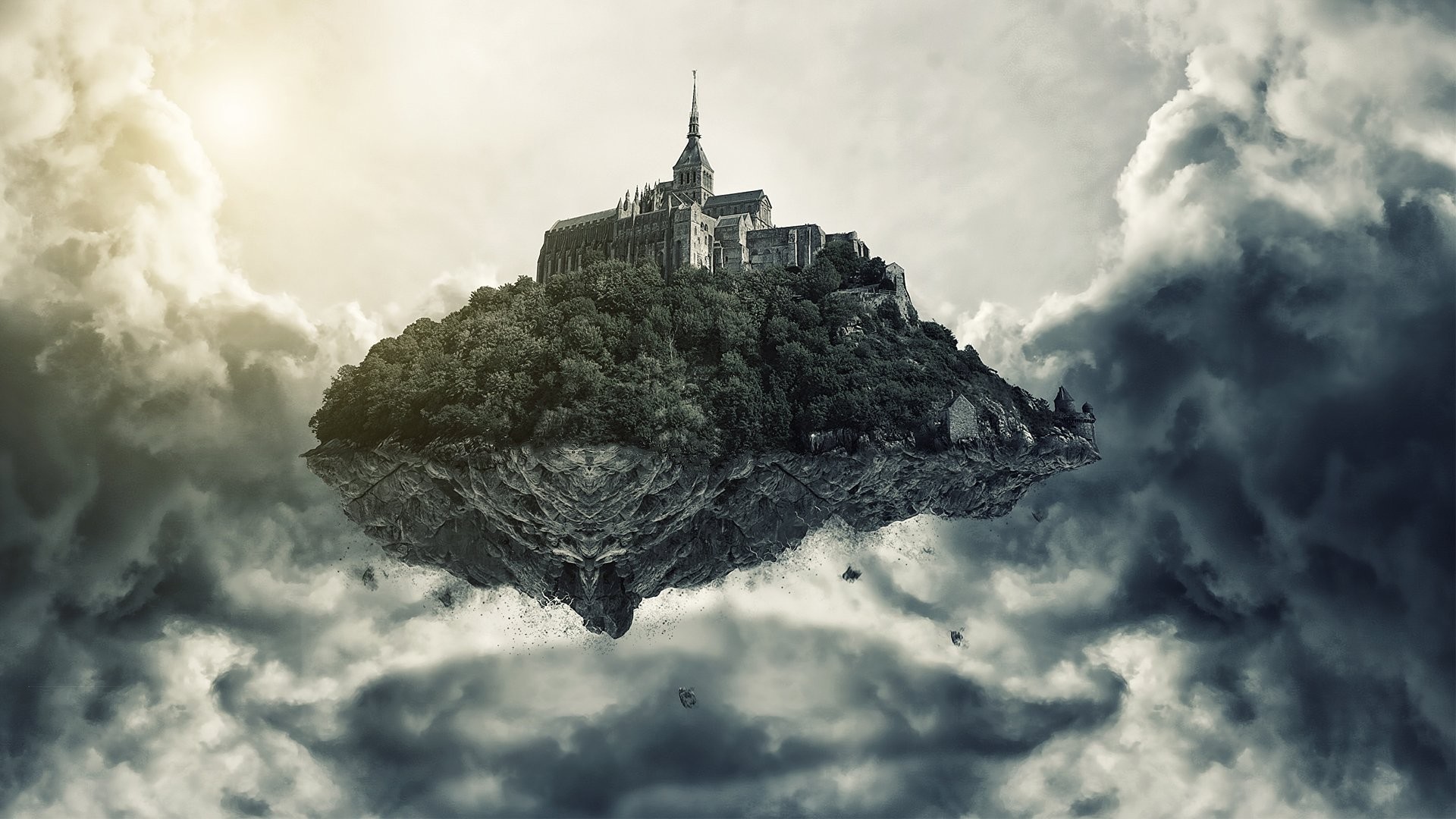1920x1080 art in the sky height island flying castle clouds