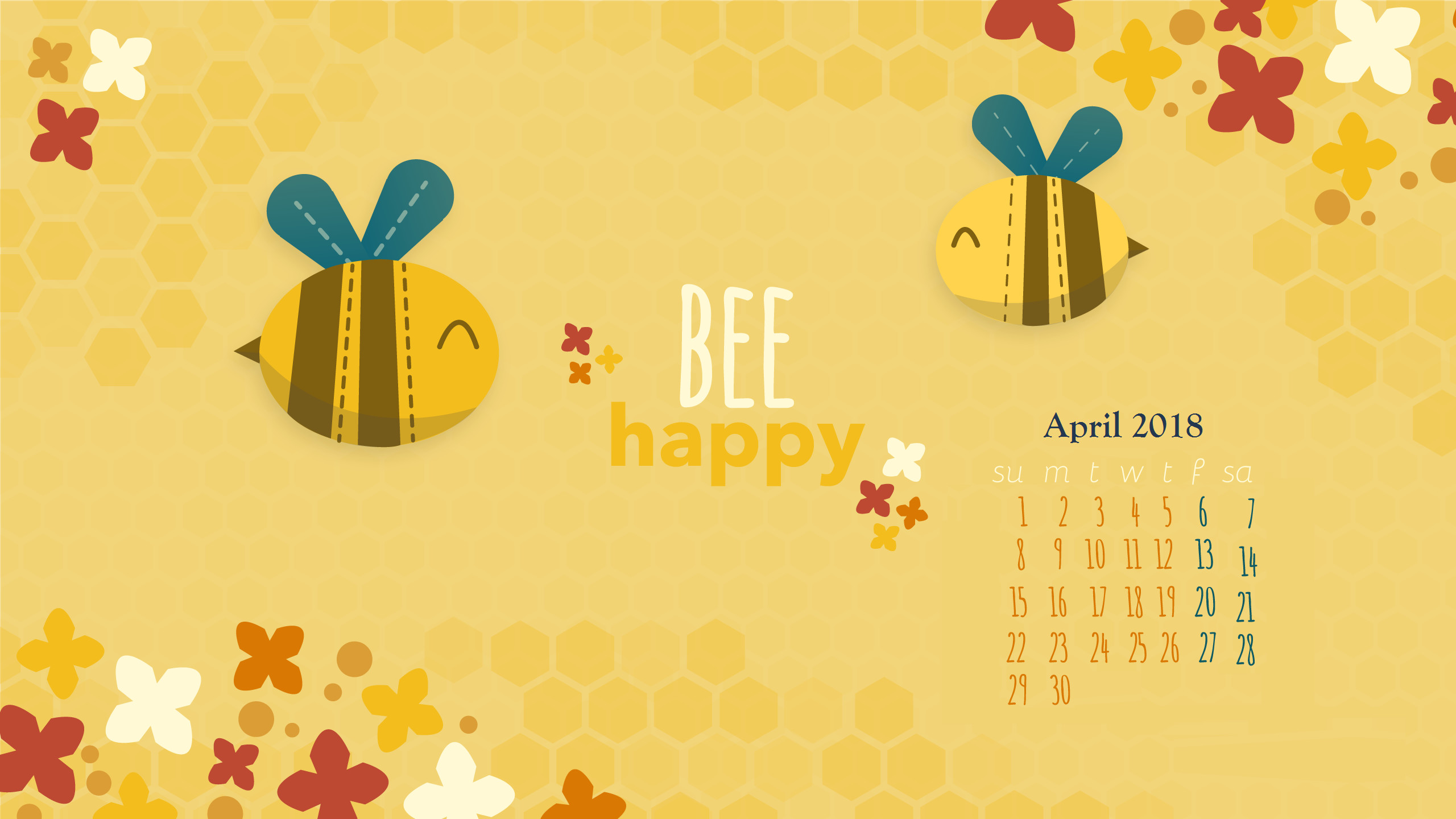2560x1440 April 2018 Digital Artwork Calendar Bee Happy April 2018 iPhone Calendar