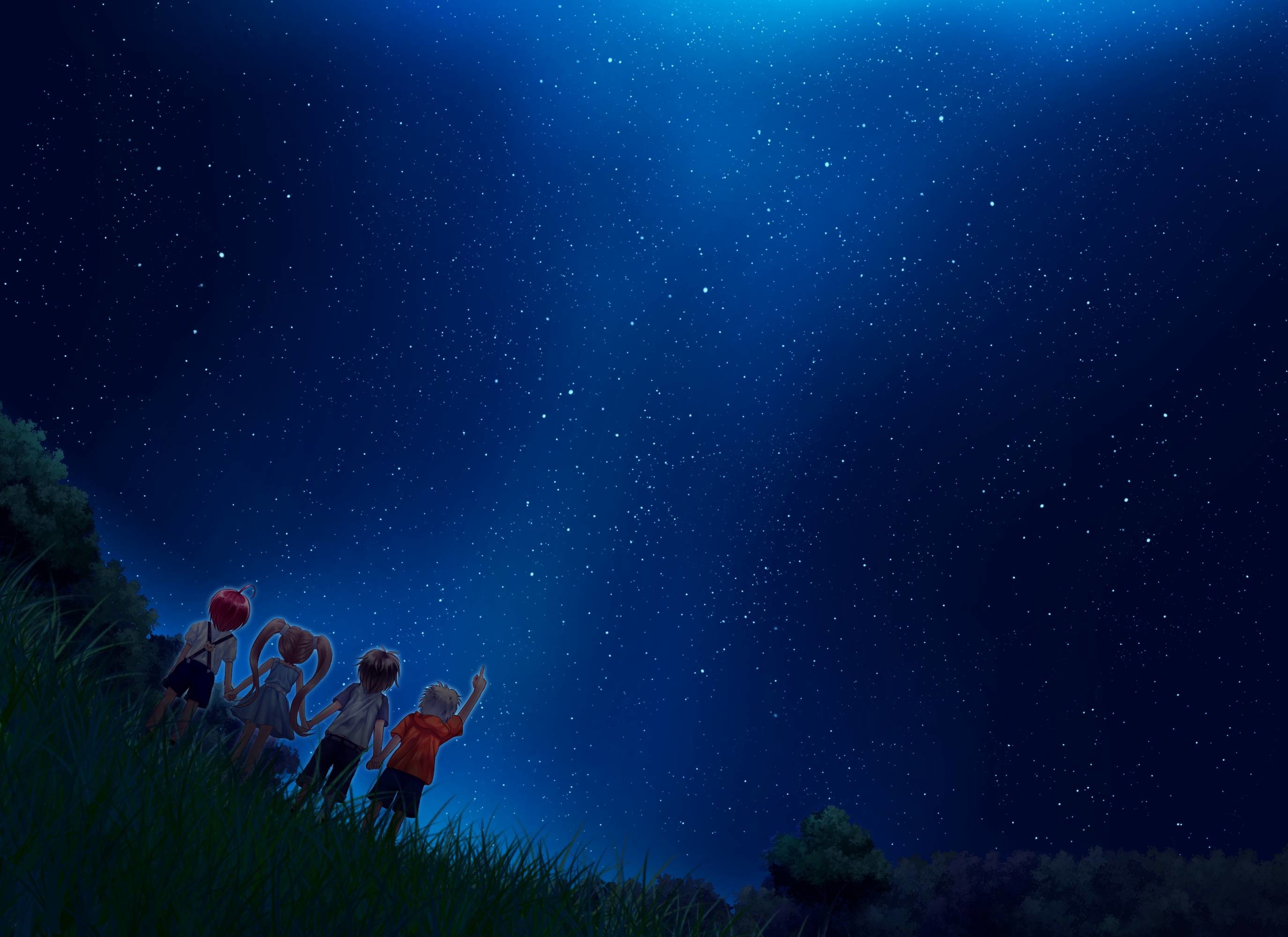 2749x2000 Anime Starry Night Sky Wallpaper For Android