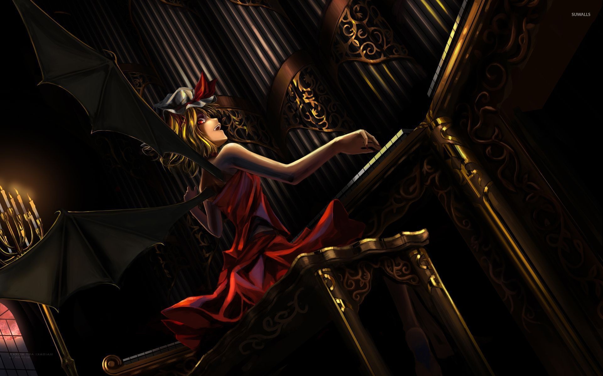 1920x1200 Flandre Scarlet at the piano - Touhou Project wallpaper