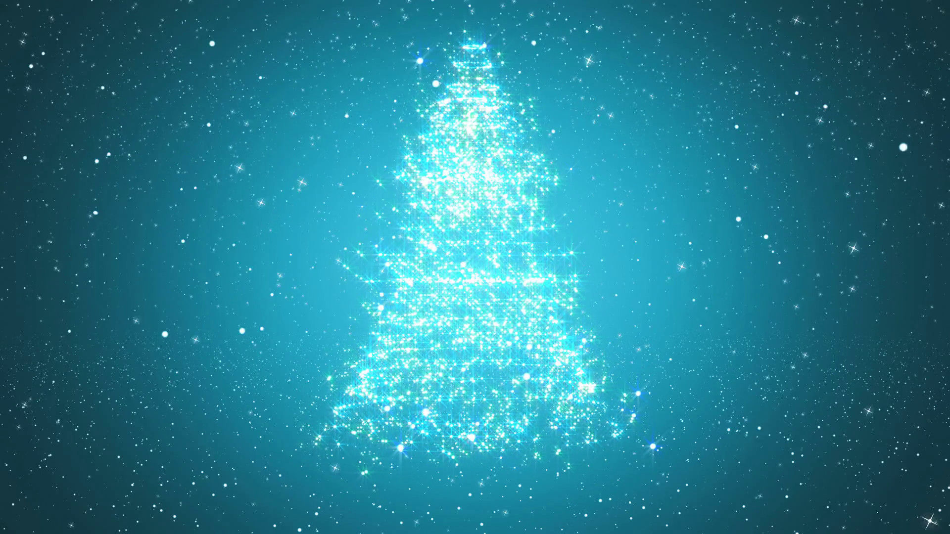 1920x1080 Looped background with Christmas tree of magic particles. Snowy background  with a rotating Christmas tree of shiny particles.