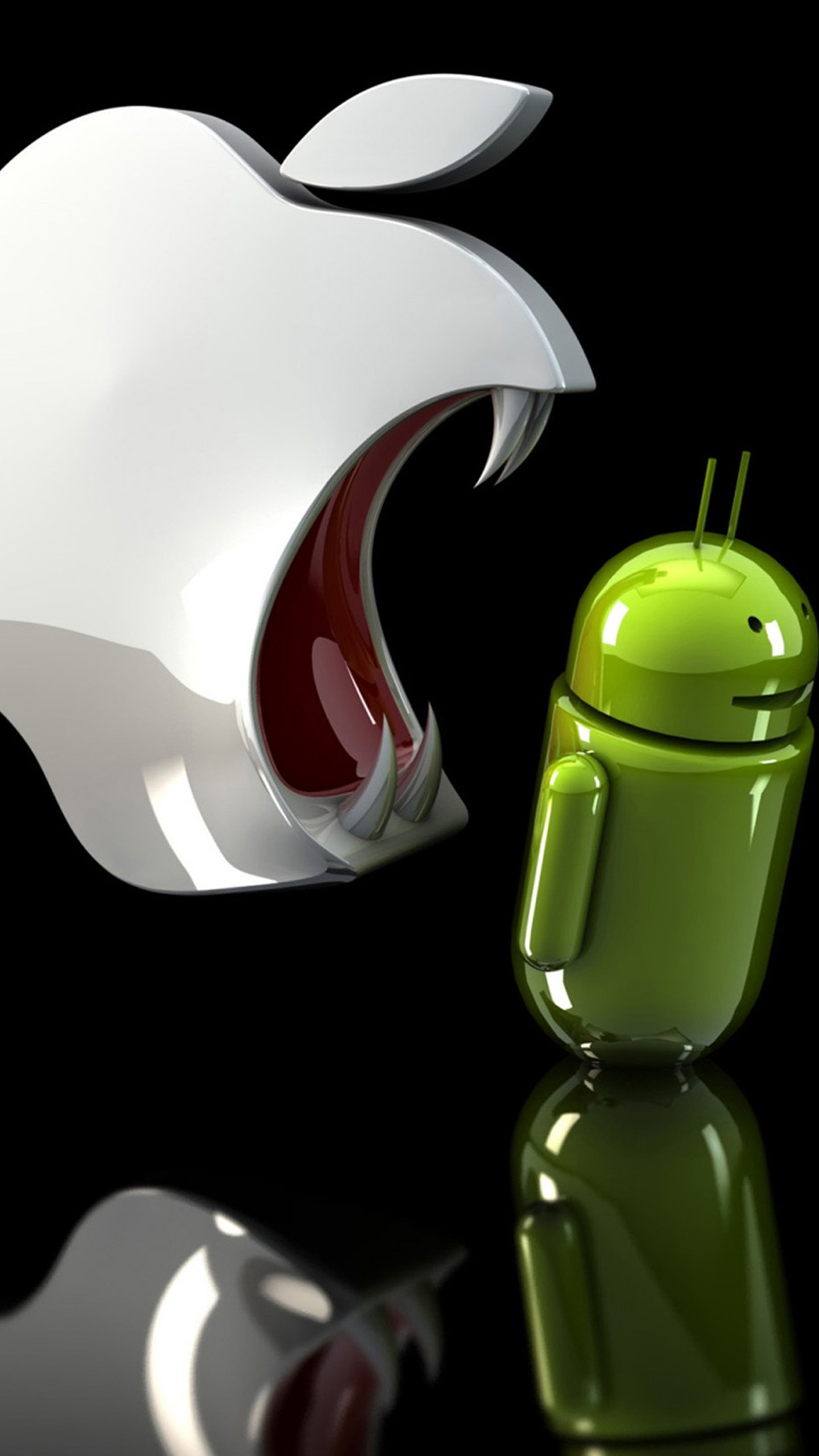 1440x2560 Vicious Apple Logo Eating Android Wallpaper