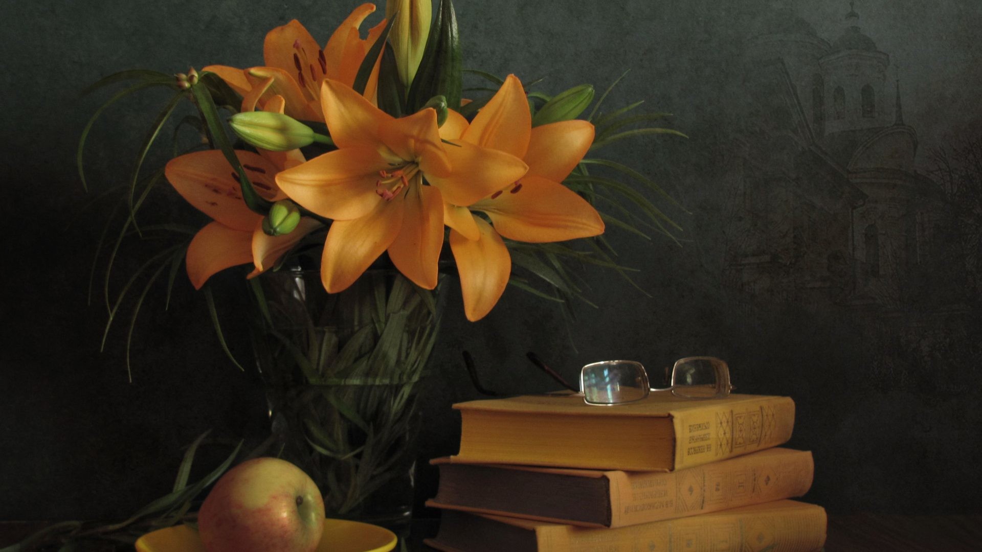 1920x1080 Book Tag - Vase Pretty Bouquet Orange Book Still Nice Beautiful Painting  Harmony Life Architecture Flowers
