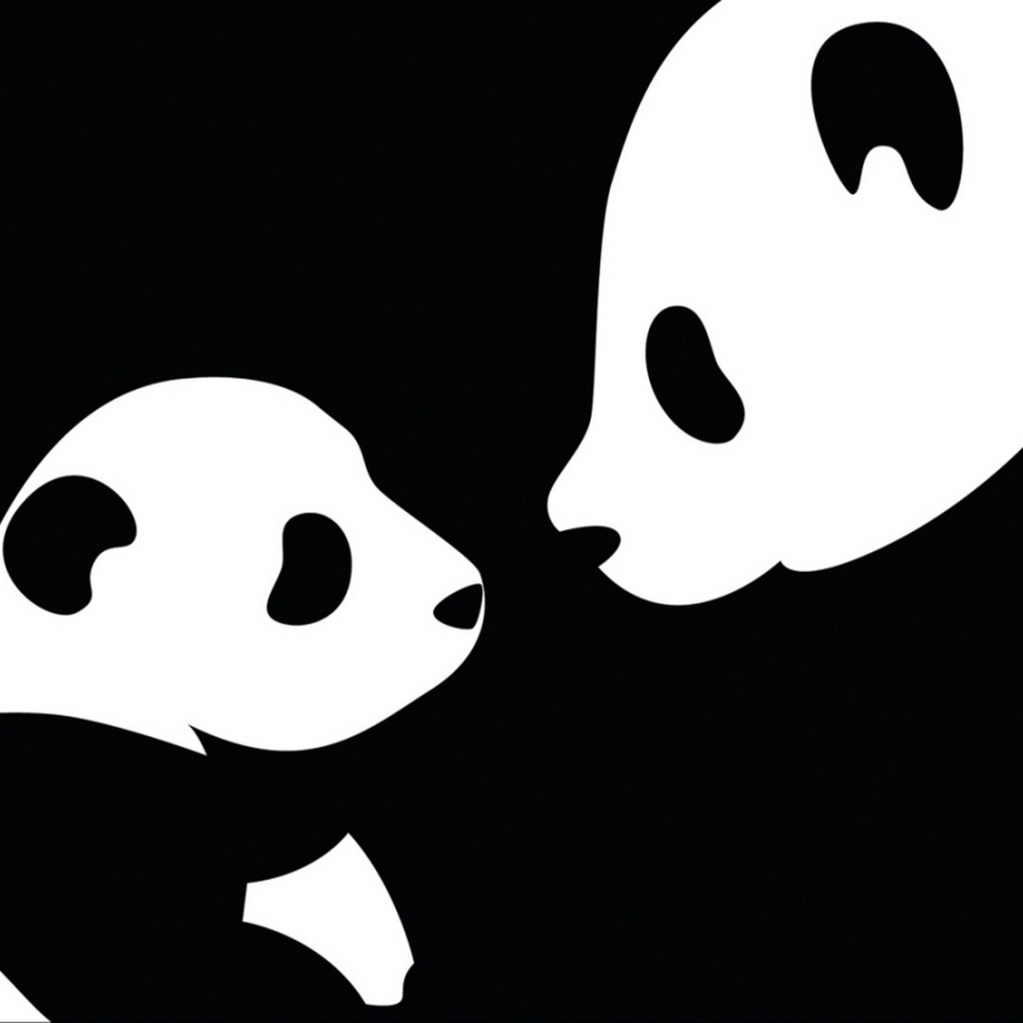 2048x2048 Preview wallpaper panda, drawing, black, white 