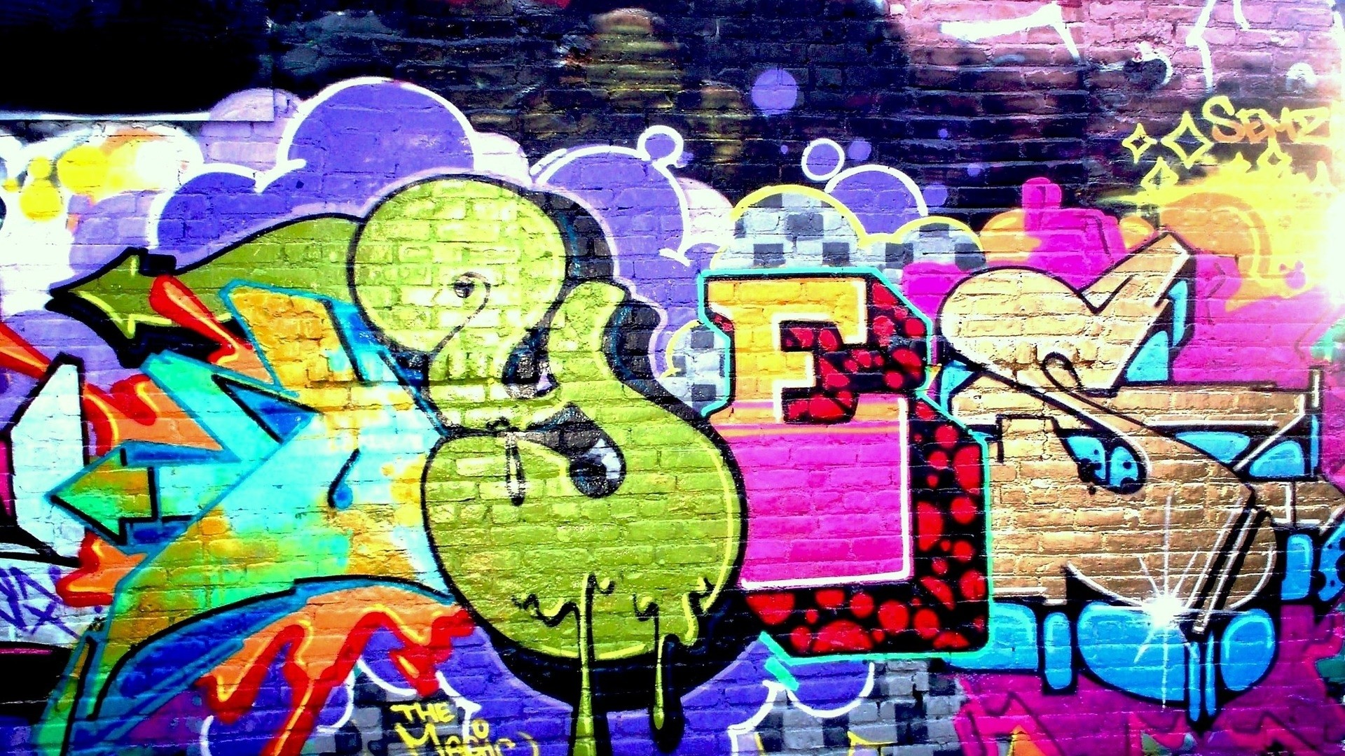 1920x1080 Preview wallpaper wall, graffiti, colorful, sign 
