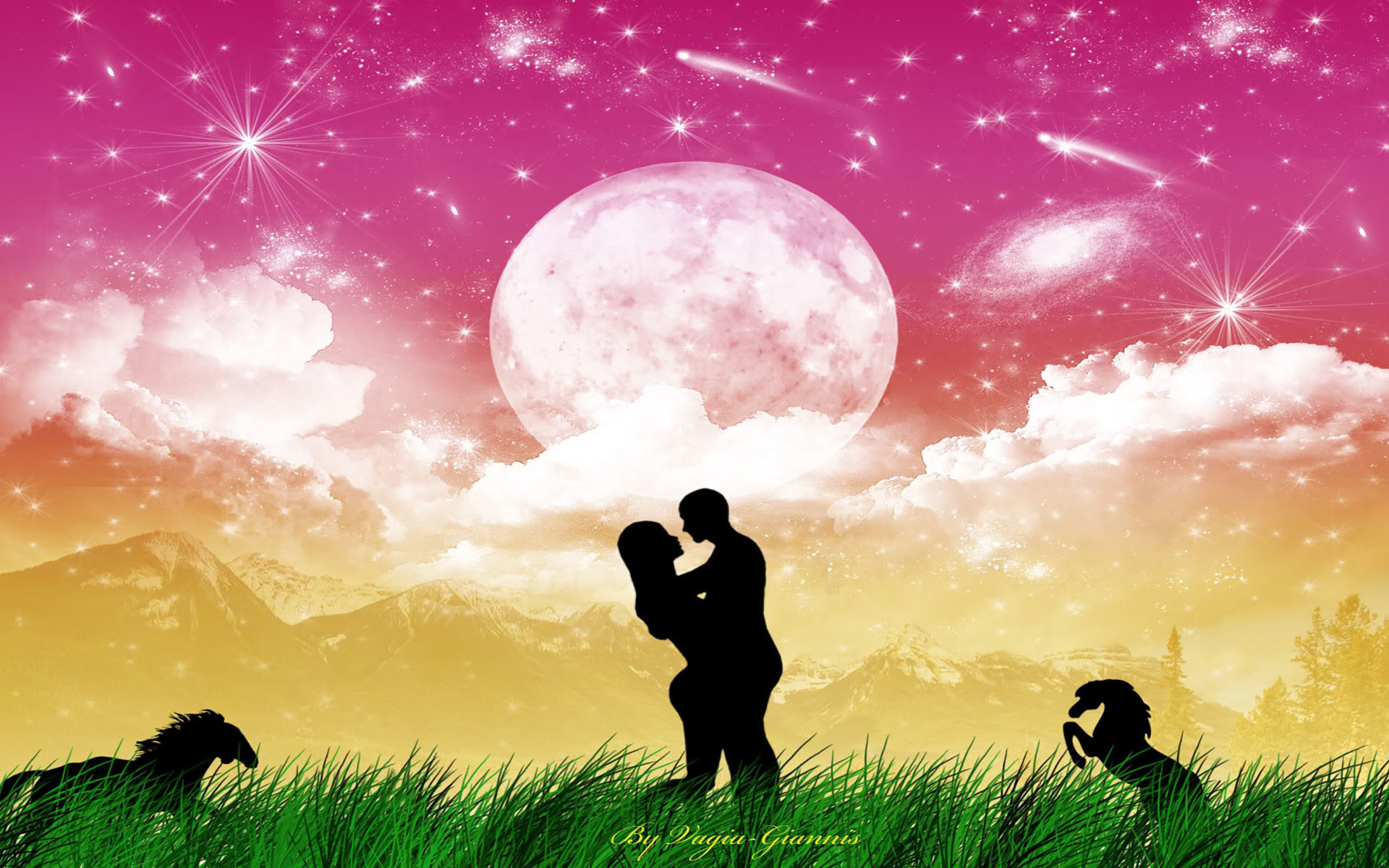 1920x1200 Hd wallpaper Â· Silhouette couple Love in Heaven-vector background