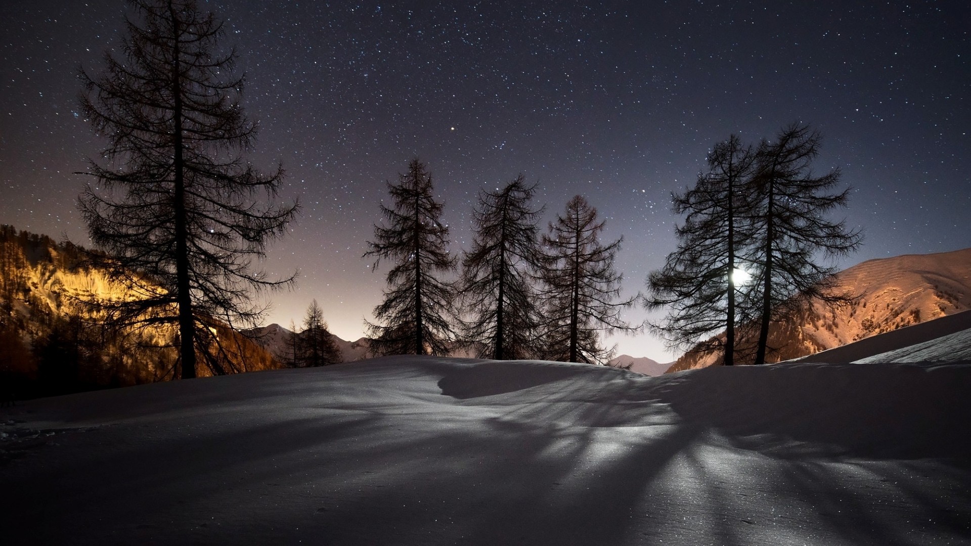 1920x1080 Preview wallpaper winter, trees, snow, night, landscape 