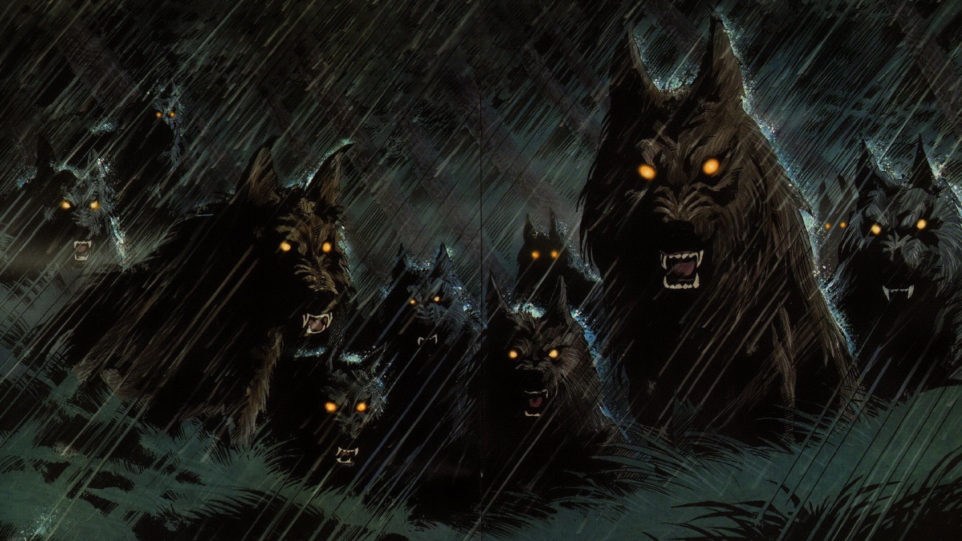 1920x1080 dark werewolf hellhound animals wolf wolves fangs demons evil fantasy  predator horror creepy spooky storm rain