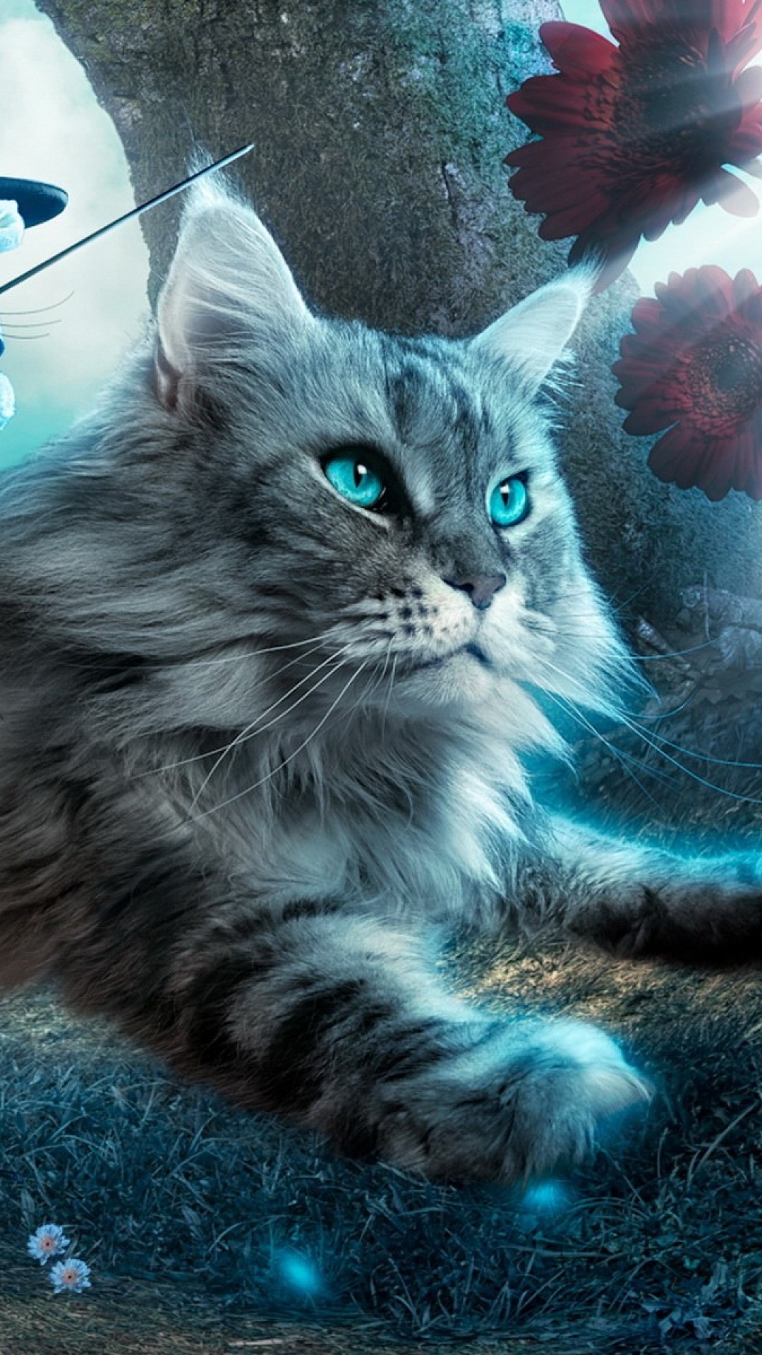 1080x1920  Wallpaper cat, toy, flying, fantasy