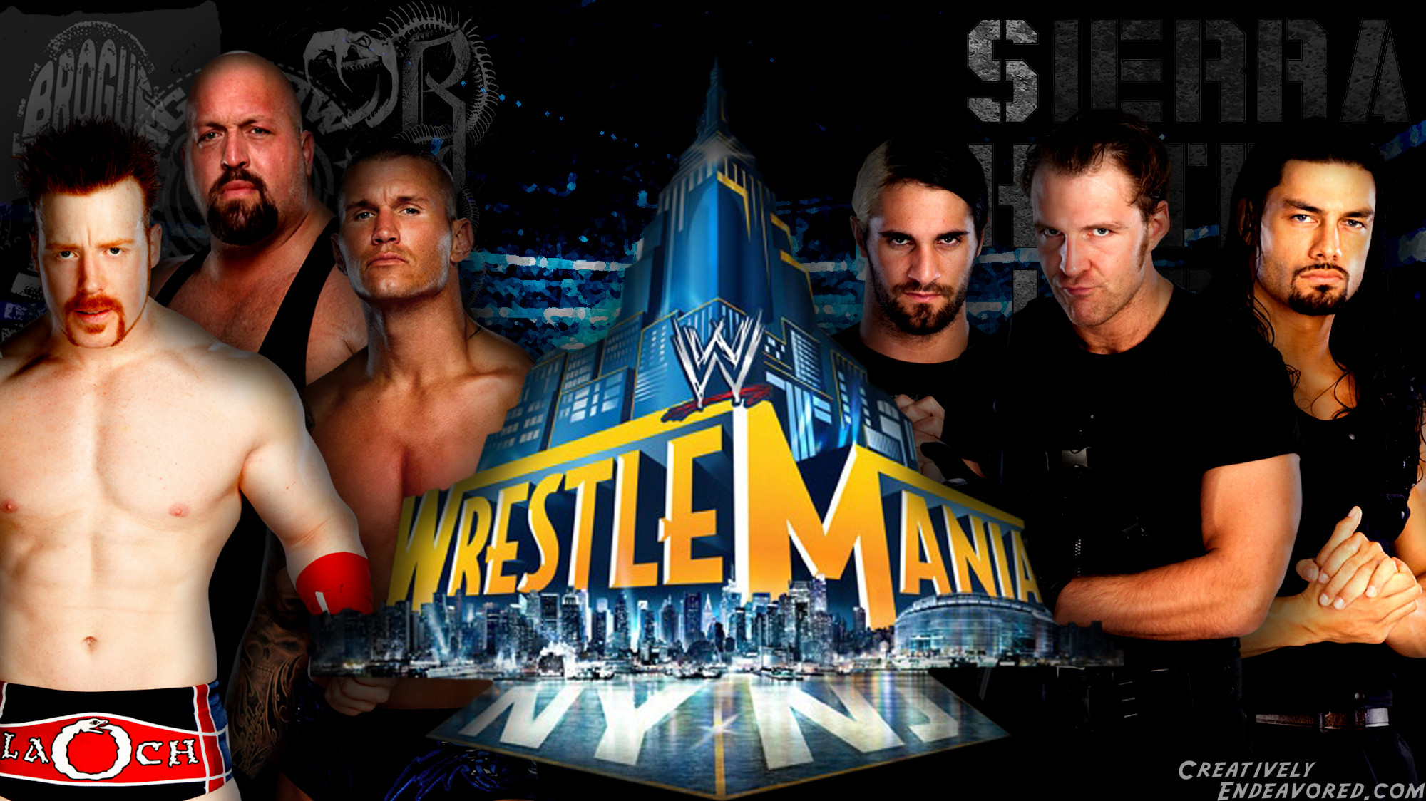 2000x1124 Sheamus, Randy Orton & Big Show vs The Shield - WrestleMania 29