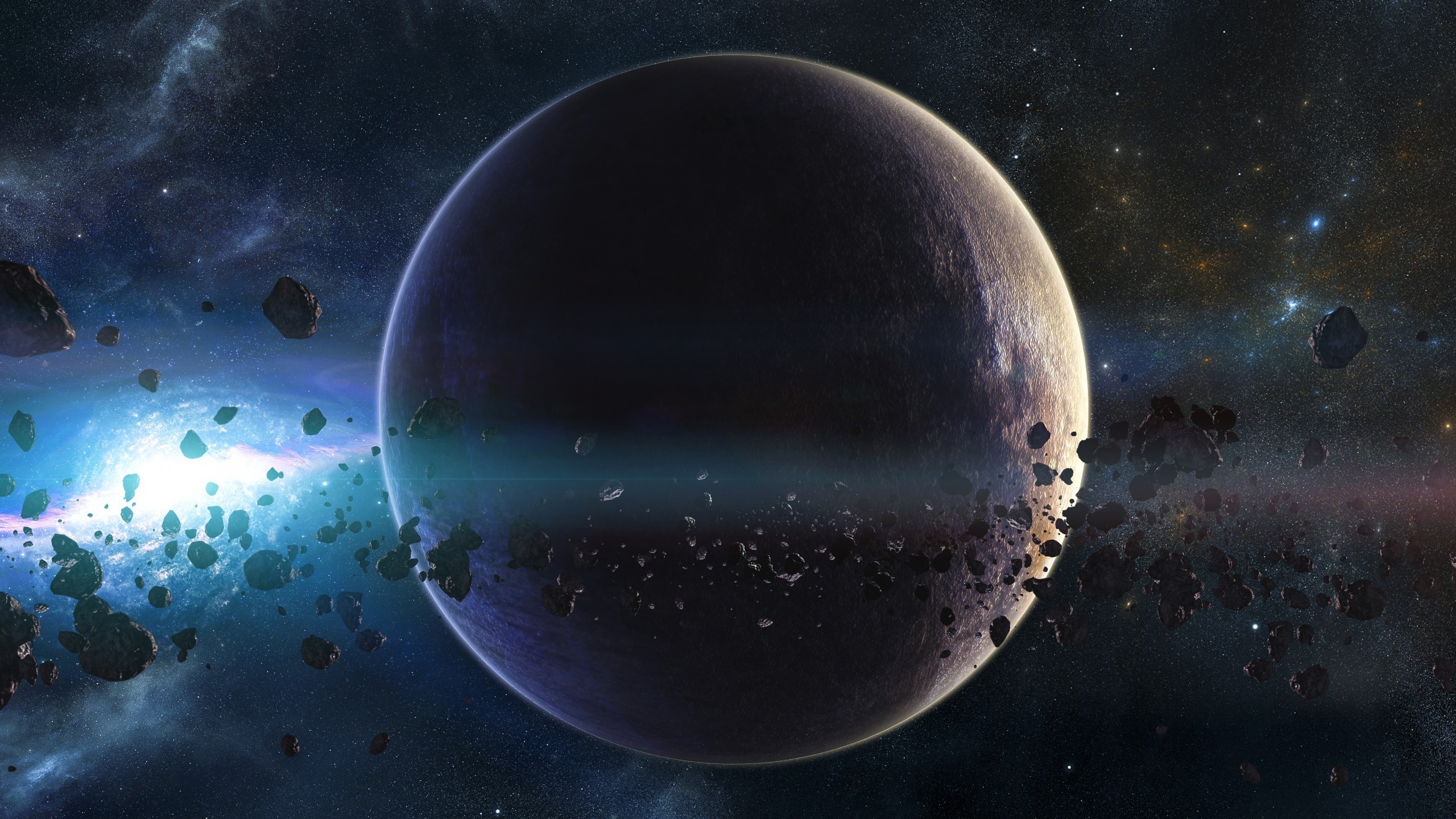 2560x1440 Preview wallpaper space, planets, asteroids, stars, belt, galaxy 