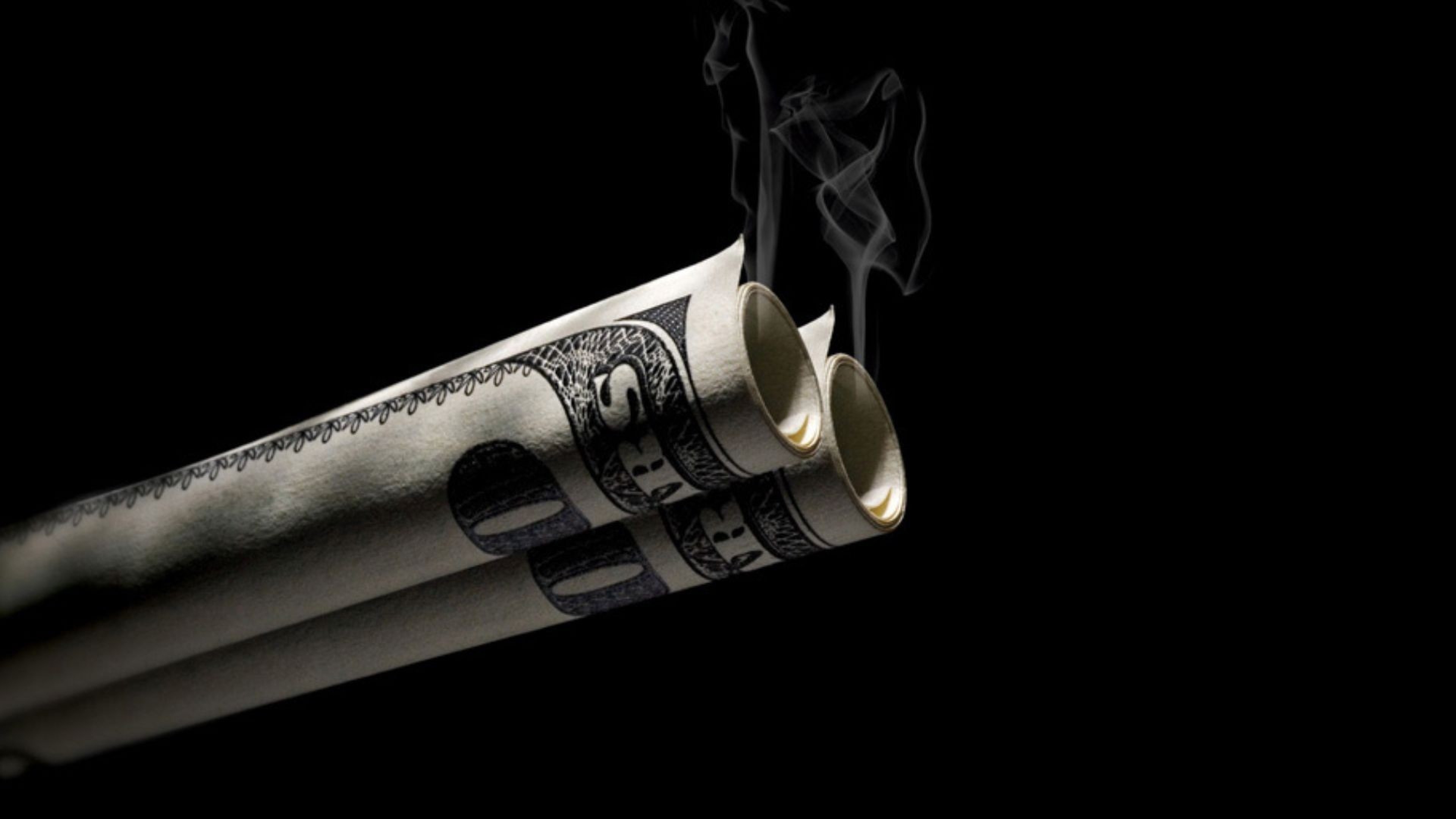 3840x2160 Preview wallpaper dollar, bills, smoke, background 