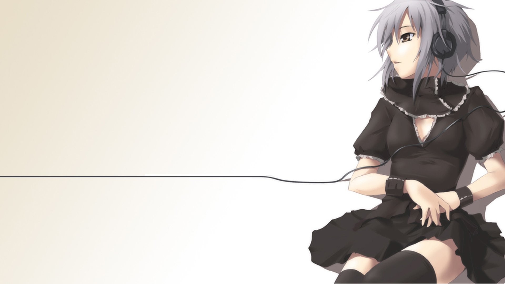 1920x1080 Anime Black Dress Headphones White Yuki Nagato