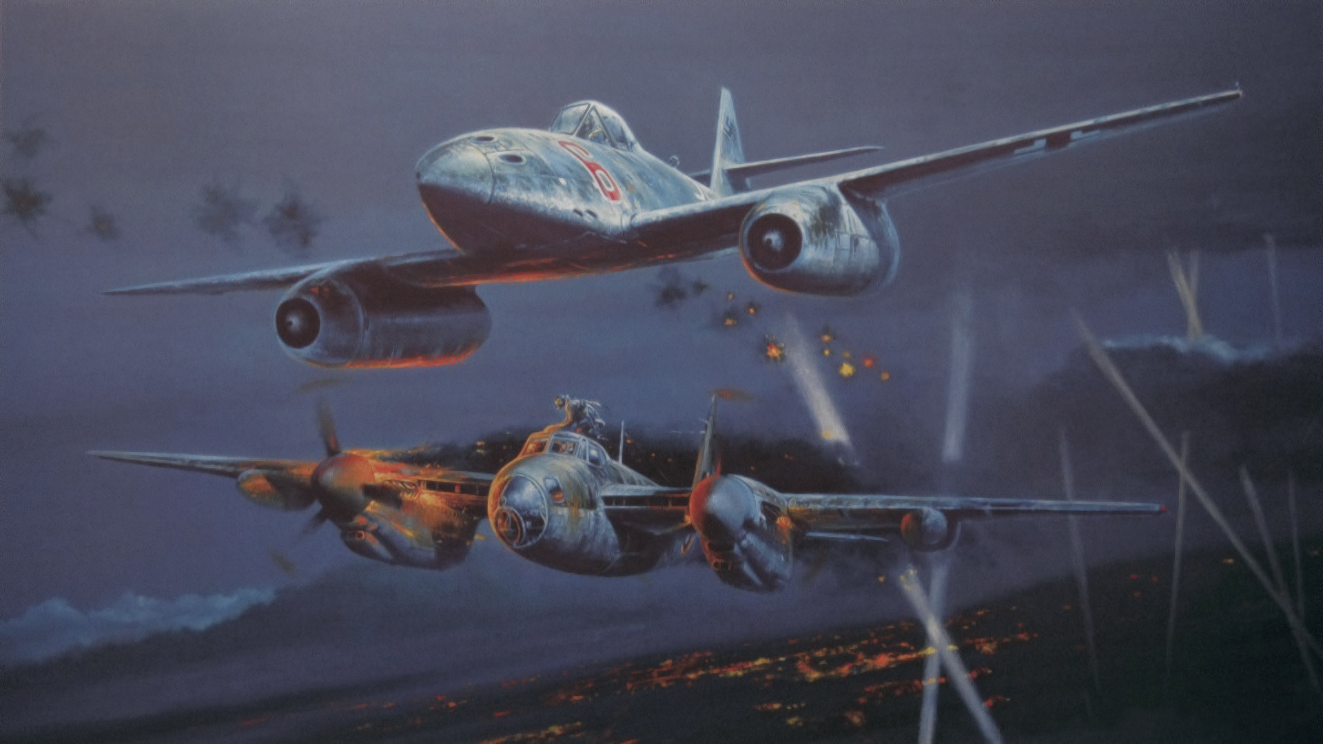 1920x1080 De Havilland Mosquito Night Fighter attacked by Messerschmitt Me 262