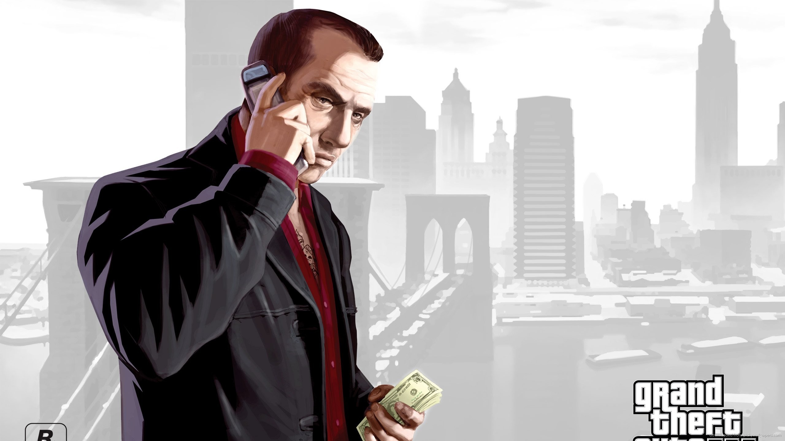 2560x1440 GTA 4 cellphone talking mobster for 