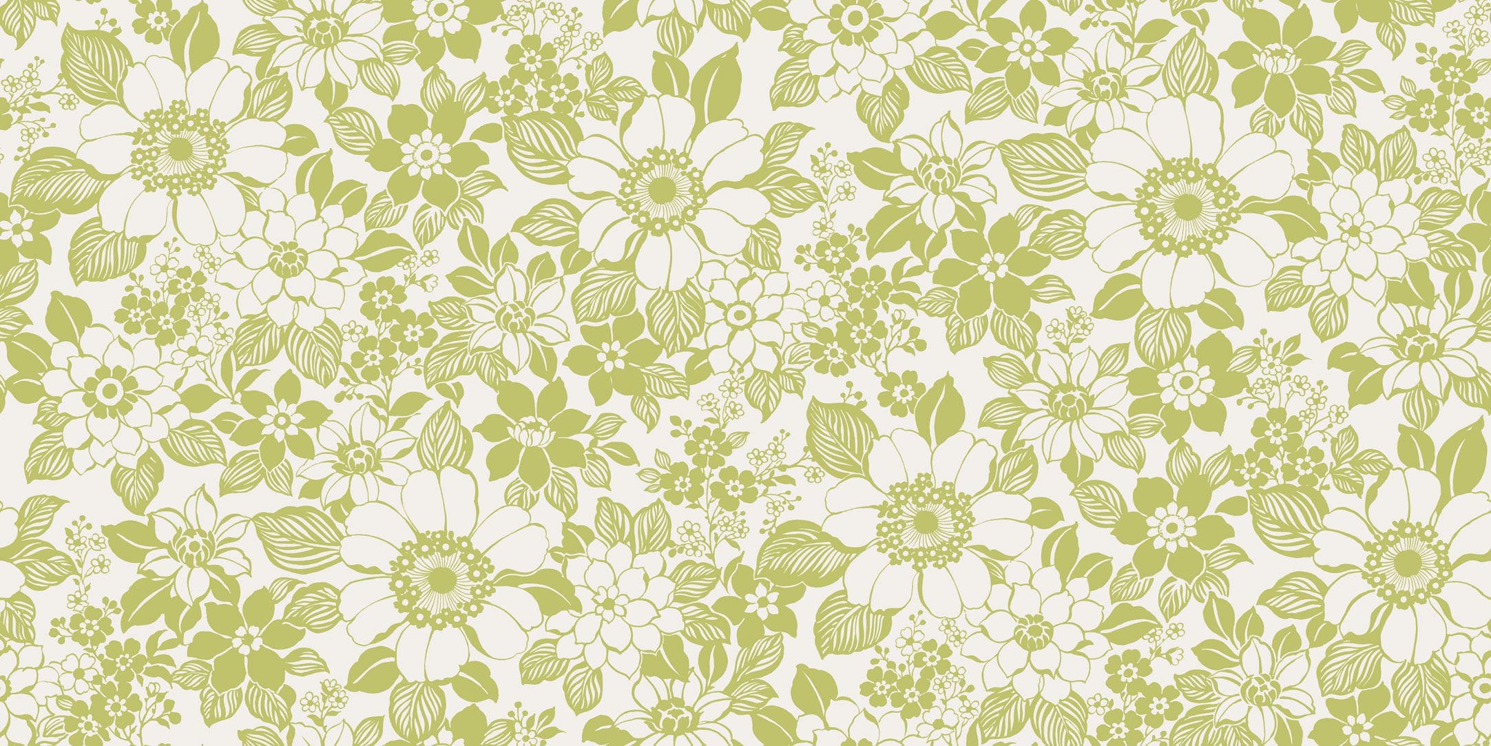 2165x1083 Contemporary wallpaper / floral pattern / white / green - 3878/3879