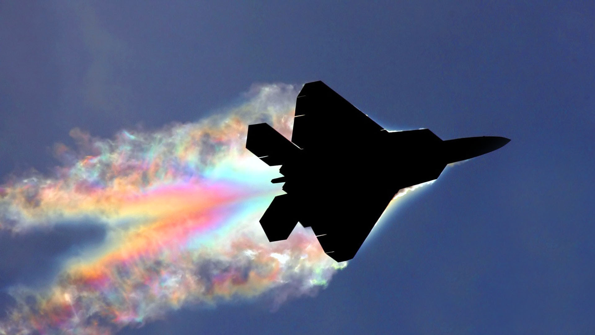 1920x1080 Aircraft Contrails F-22 Raptor Military Planes Rainbows