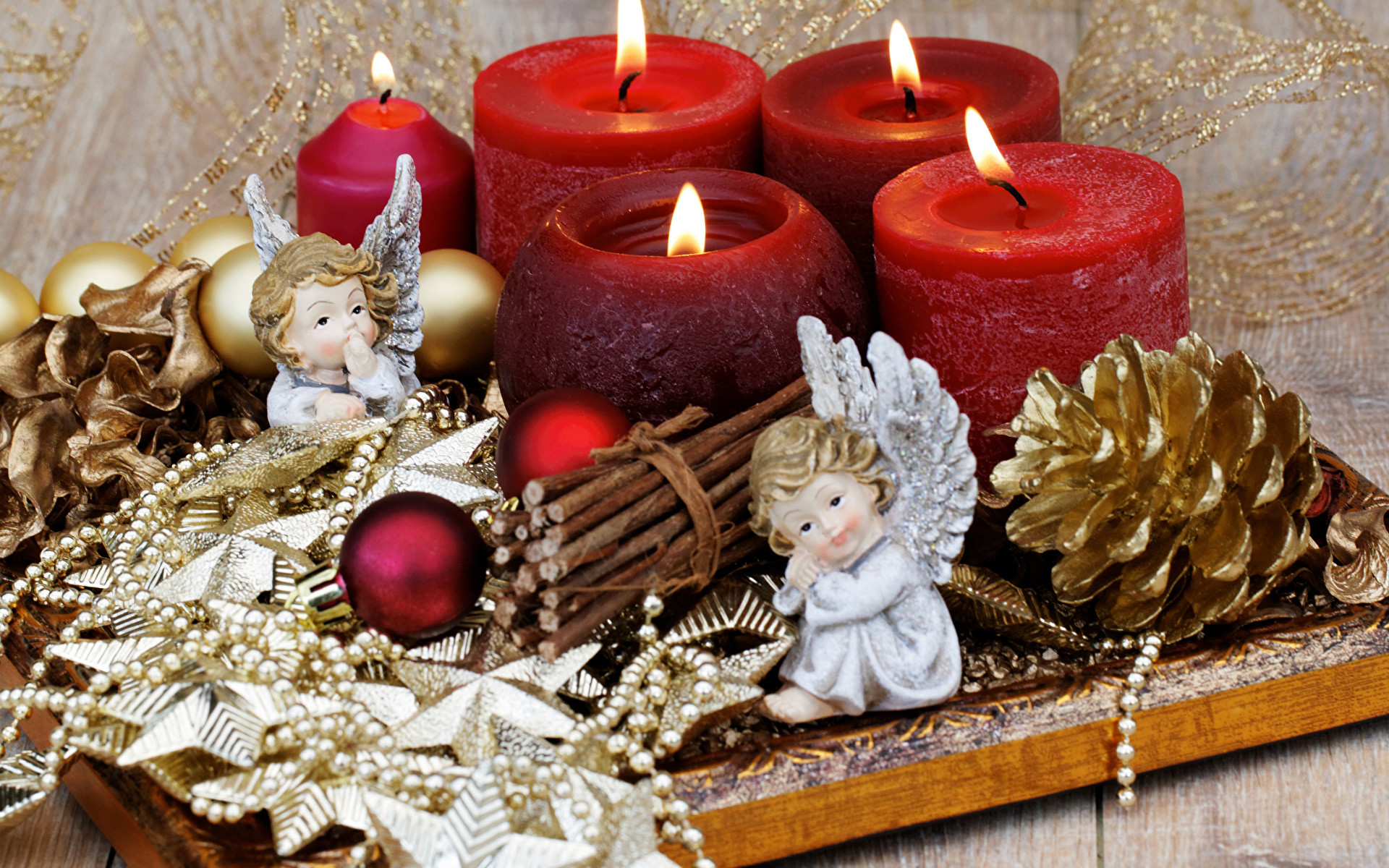 1920x1200 Wallpaper Christmas Angels Candles Pine cone  New year Conifer cone