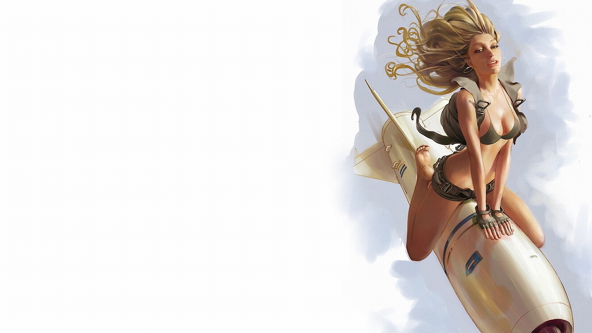 1920x1080 Downloading "pinup girl riding a rocket" Wallpaper Background