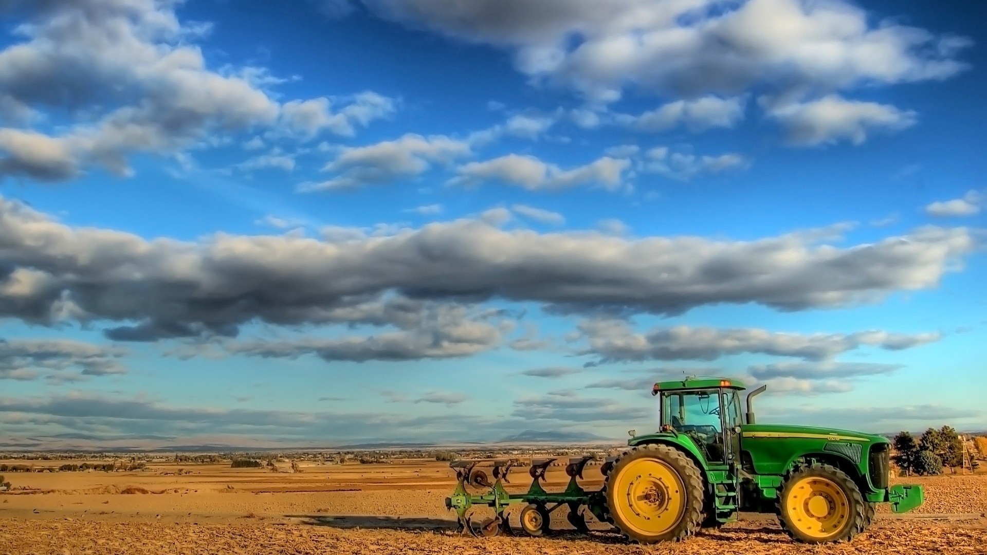 1920x1080  Wallpaper tractor, field, plowing, clouds, agriculture