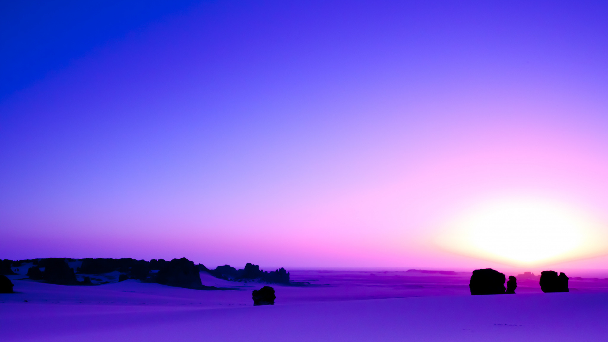 2048x1152 Purple, sunset, skyline, desert, landscape,  wallpaper