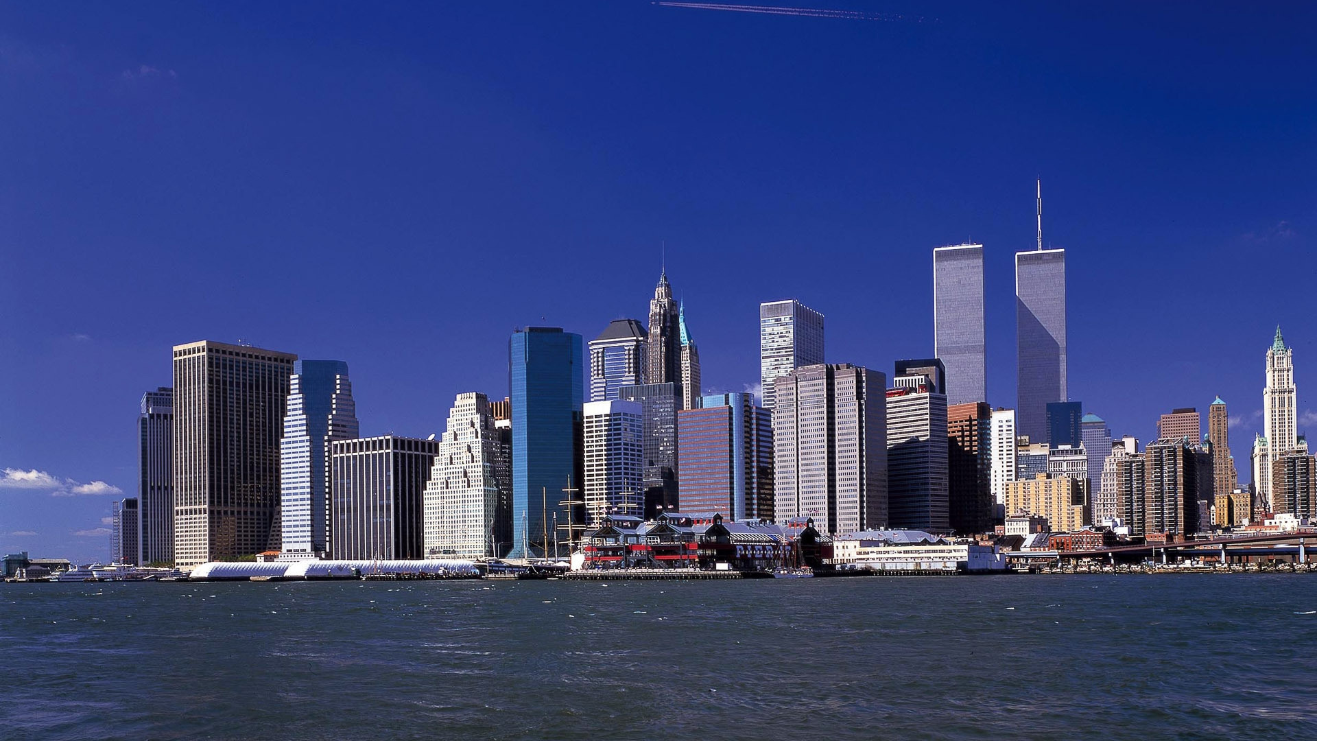 1920x1080  Wallpaper twin towers, new york, world trade center, skyscrapers,  river,
