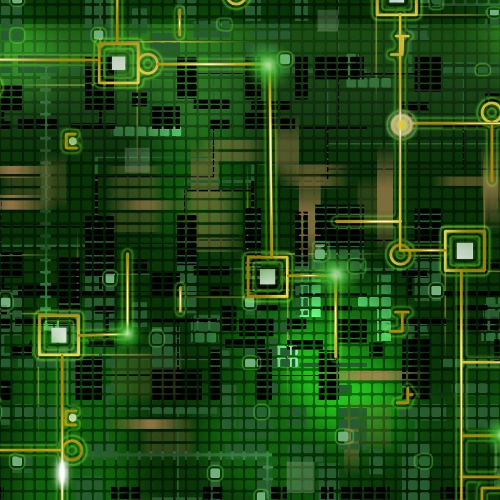 2048x2048  Wallpaper chip, grid, background, black, green, line, circuit