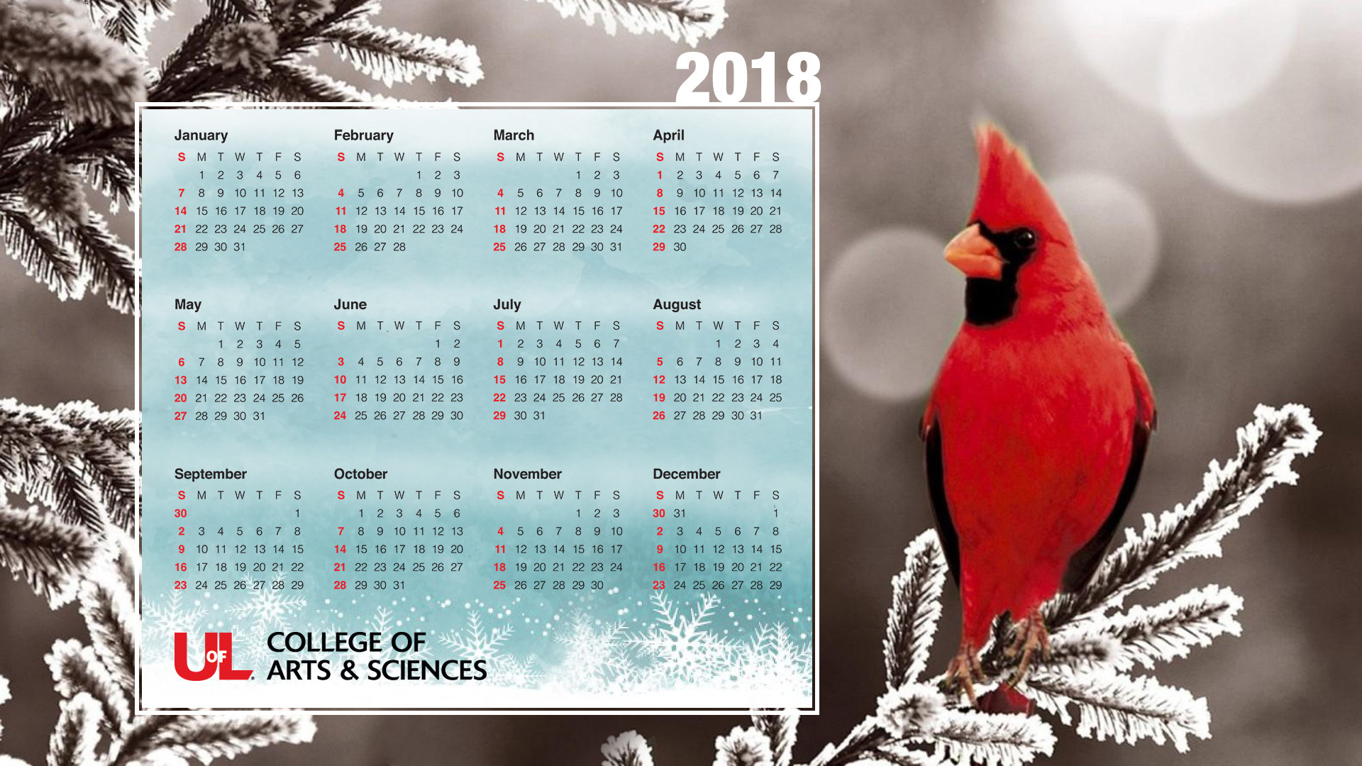 1920x1080 2018 Holiday Calendar Desktop Wallpaper