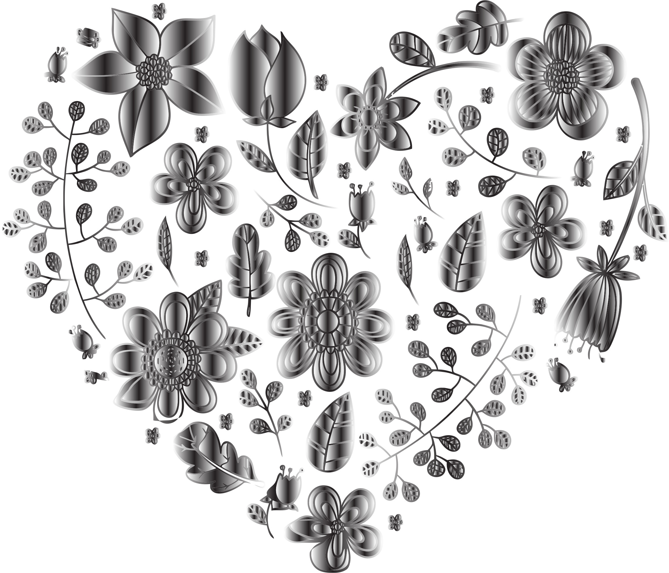 2304x1972 Grayscale Floral Heart 2 No Background