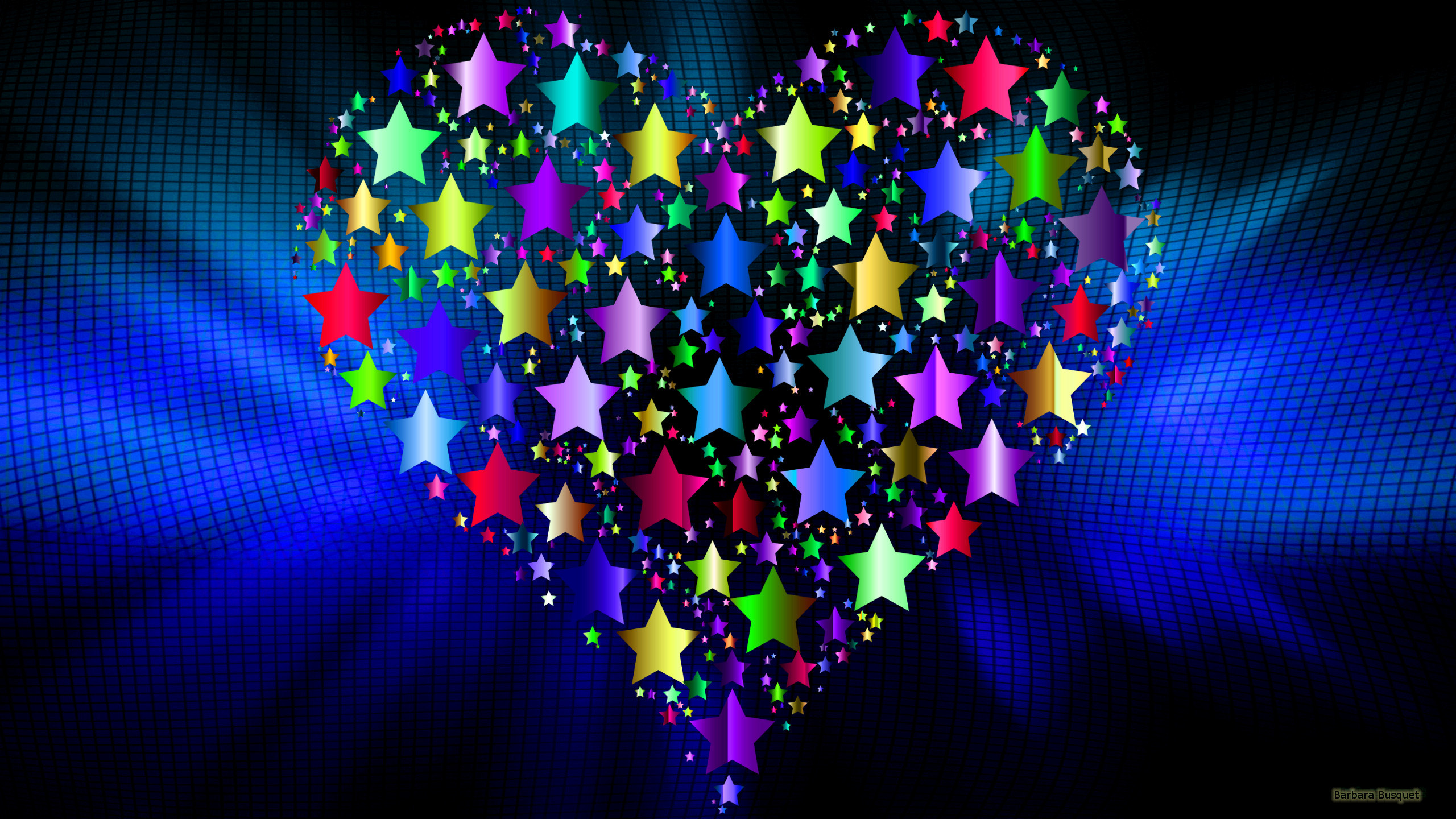 2560x1440 Dark blue abstract wallpaper with heart and stars.