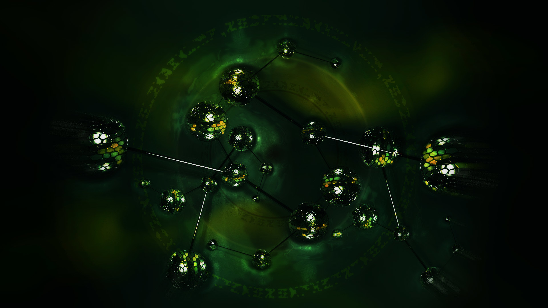 1920x1080 Darkflame (2013); HD chrome 3D molecules cosmos abstract wallpaper 