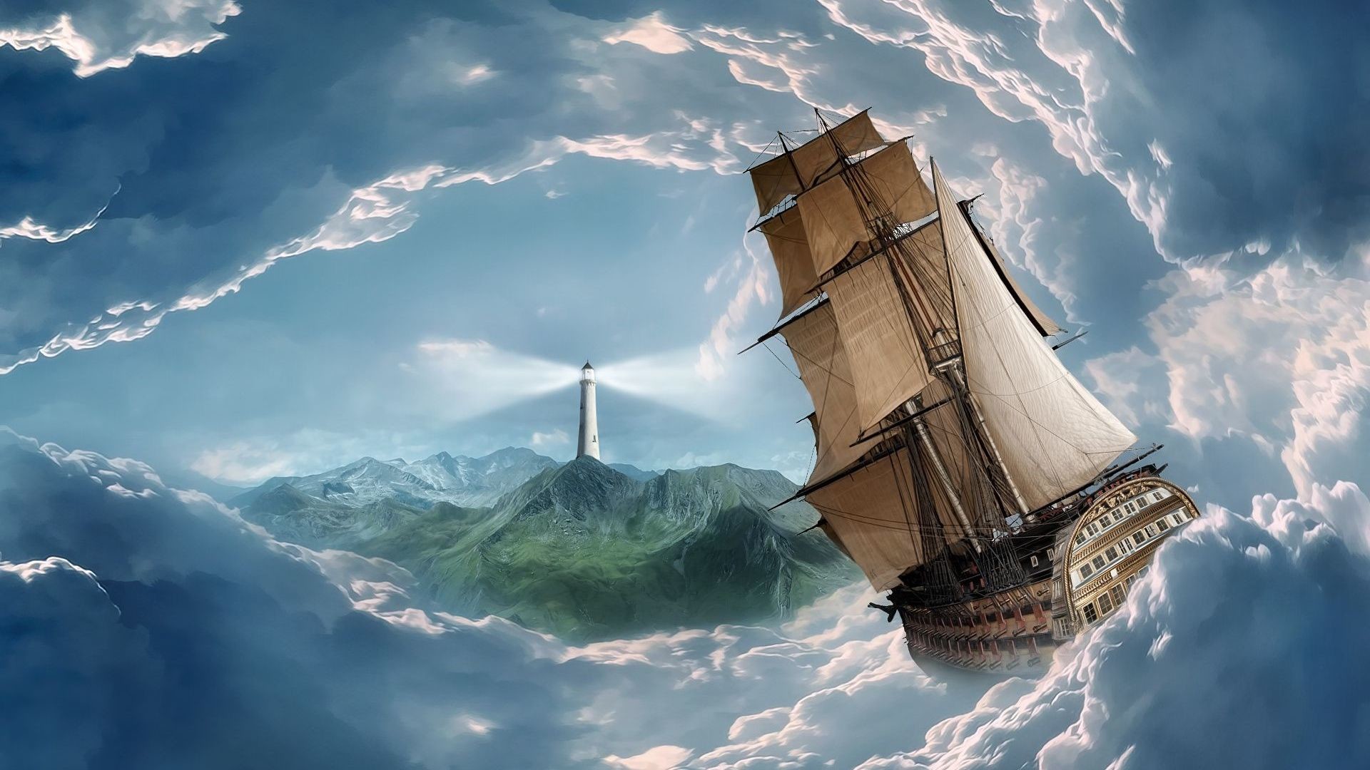 1920x1080 Ship Sailing In The Clouds HD Heavenly Wallpaper Free HD Wallpaper .