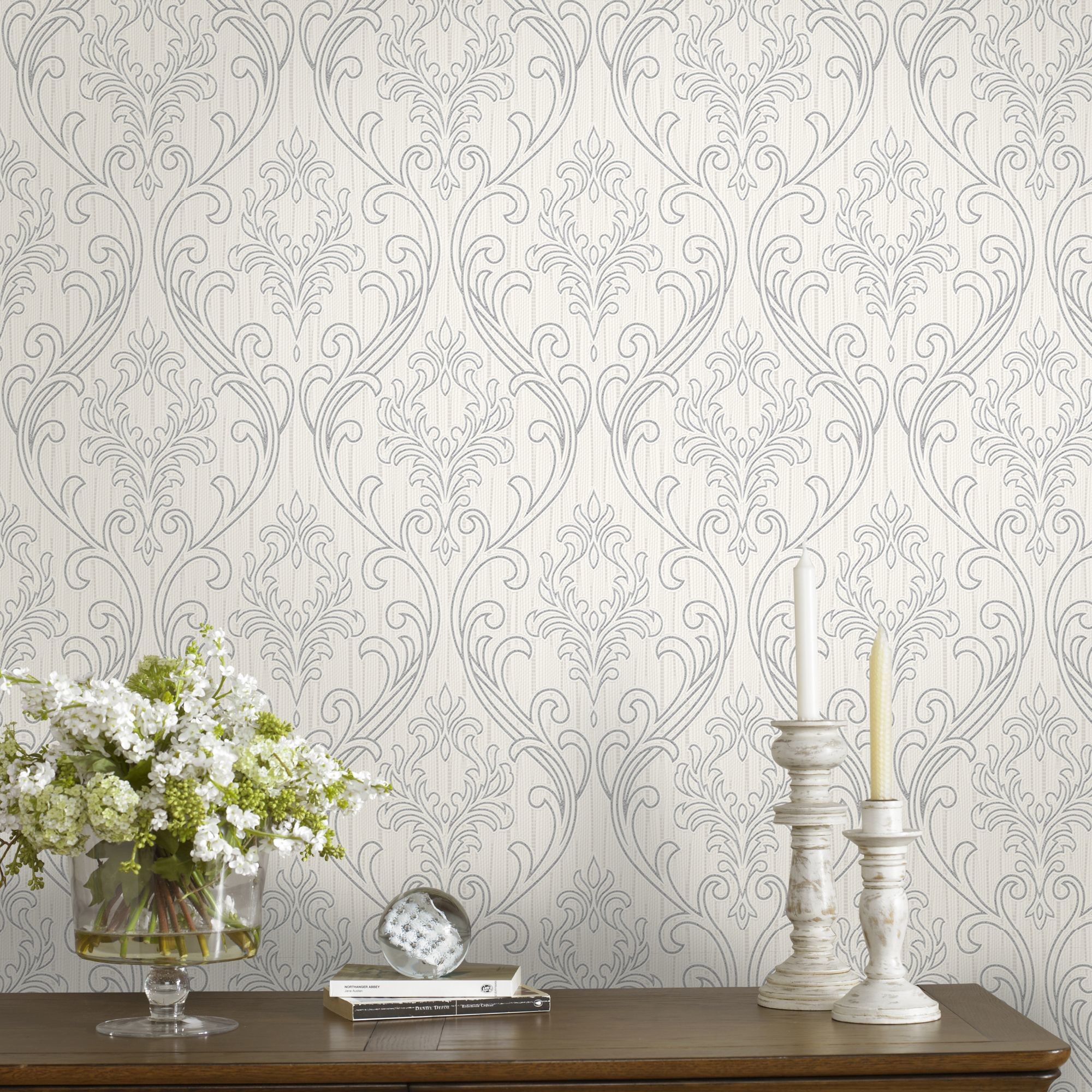 2000x2000 Details about Superfresco Royale Glitter Textured Damask Silver/White  Wallpaper 20-940
