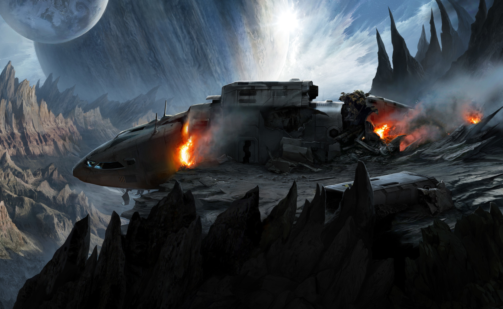 1920x1180 Spaceship wreck background for M.O.N.O.L.I.T.H. game