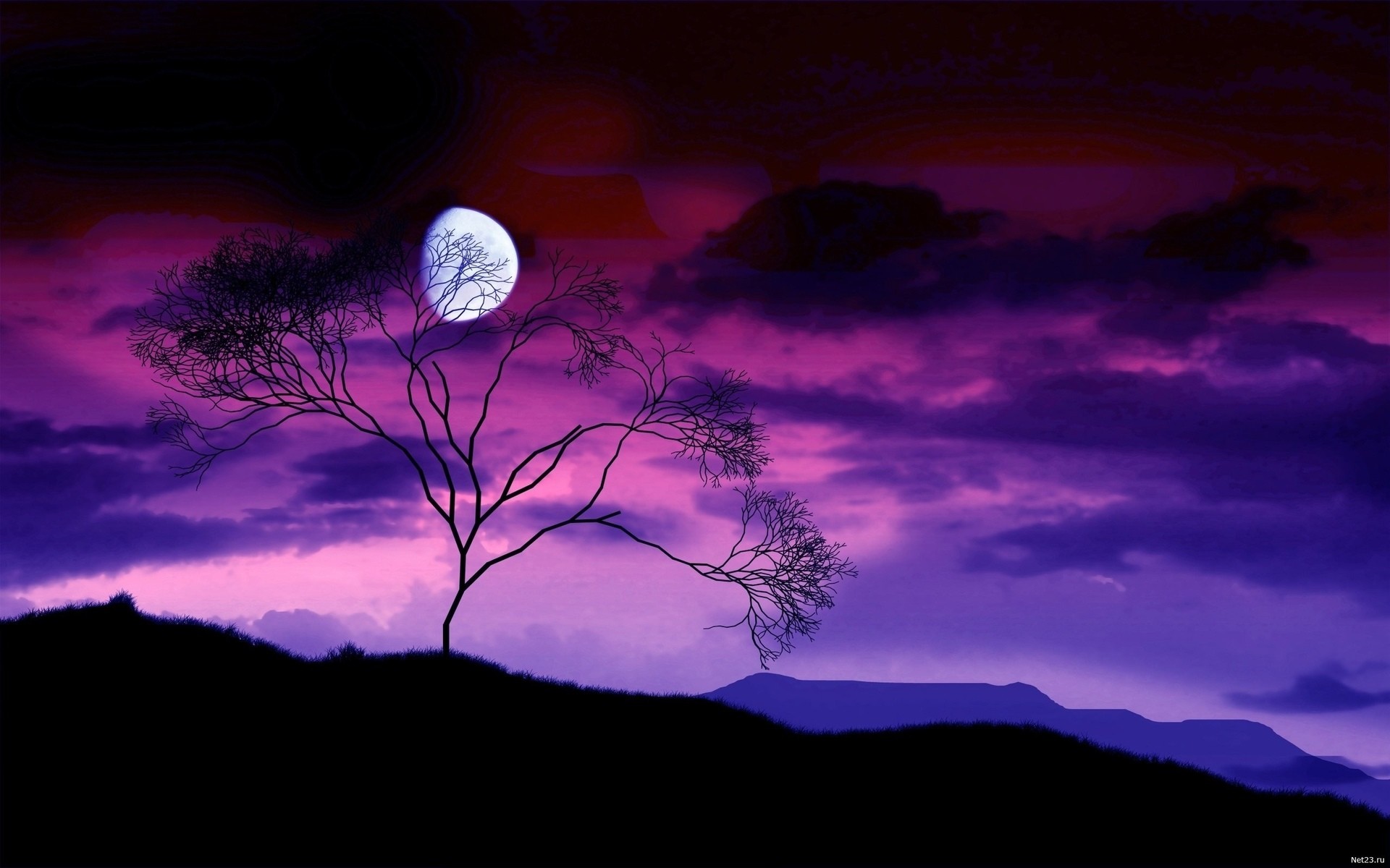1920x1200 Art nature landscapes hills mountains sky clouds night dusk moon purple  wallpaper |  | 32244 | WallpaperUP