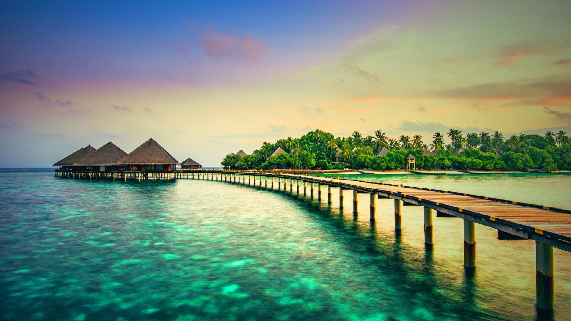 1920x1080 Dive Tag - Resort Boardwalk Travel Beautiful Beach Maldives Sea Tropical  Palm Dive Summer Sunrise Island