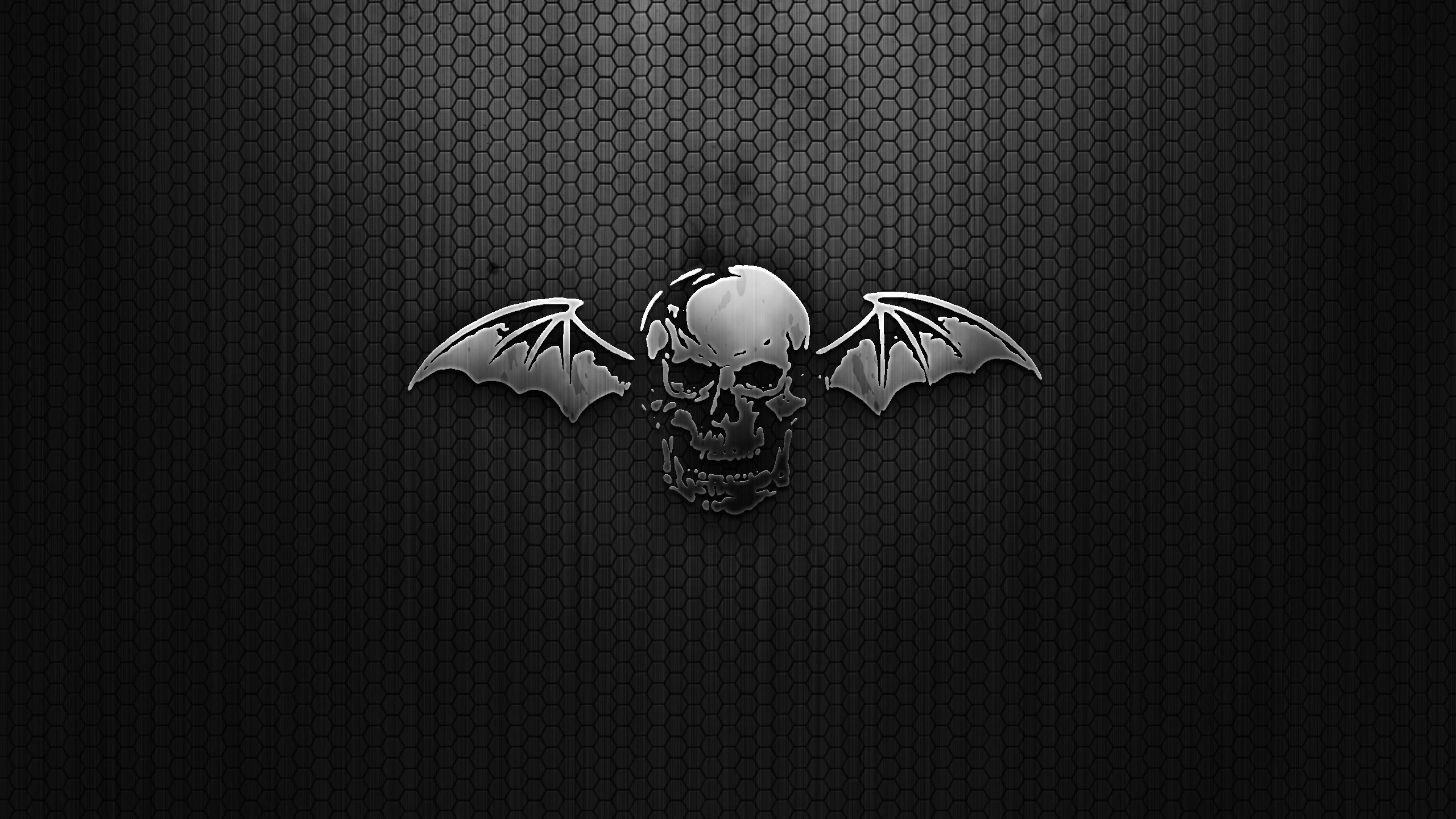 3840x2160  Wallpaper black, skull, wings, mesh