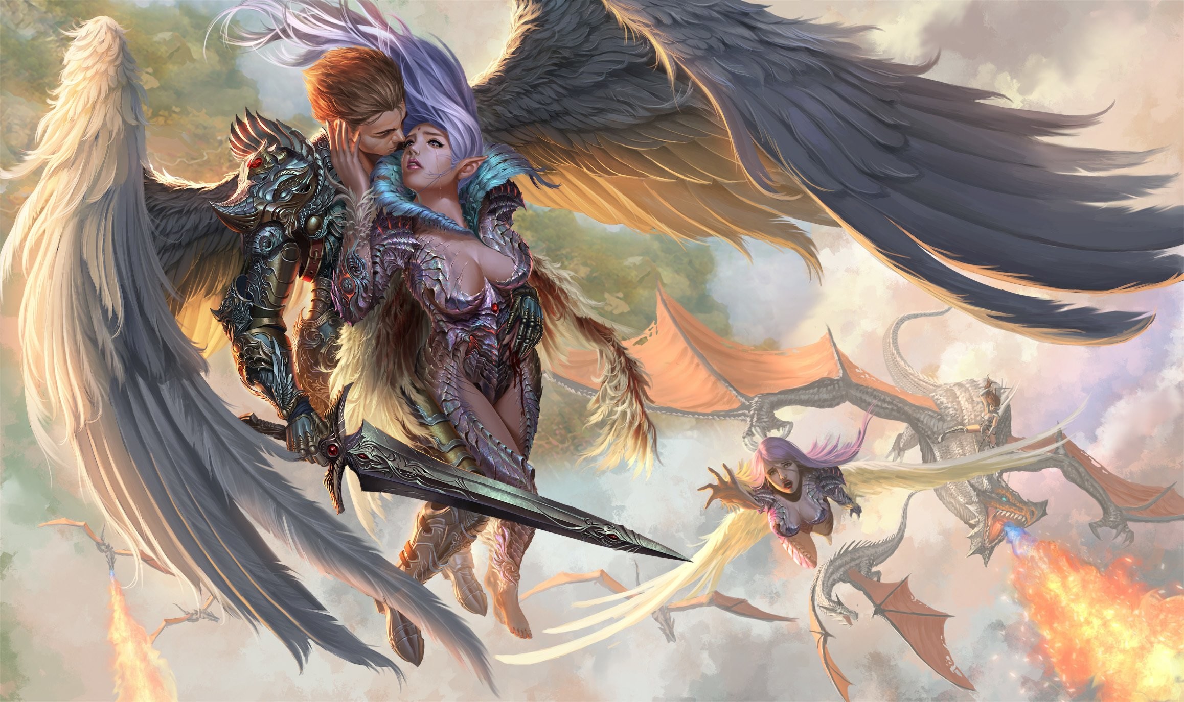 2316x1375 Angel Battle Dragon Love Fire Hug Wings Games Fantasy warrior love mood  wallpaper |  | 437538 | WallpaperUP