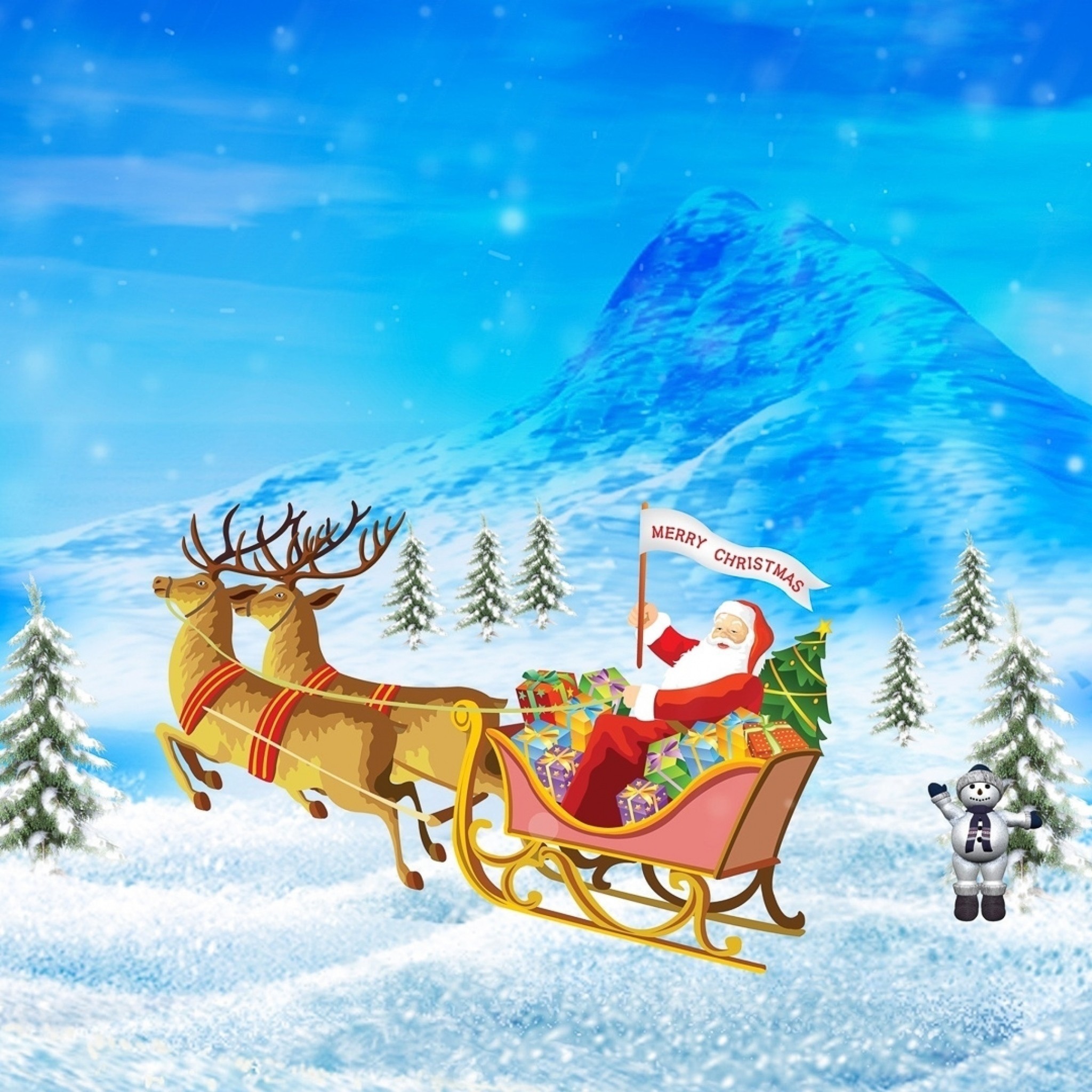 2048x2048  Wallpaper santa claus, new year, christmas, presents, reindeer
