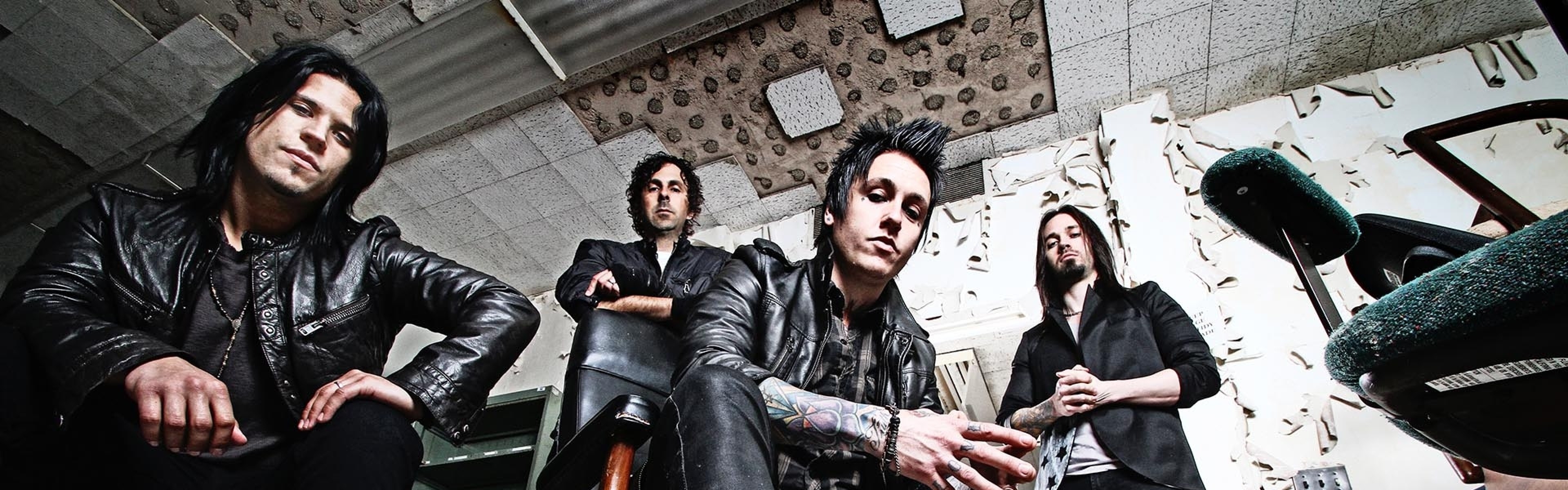 3840x1200  Wallpaper papa roach, graphics, band, armchairs, room