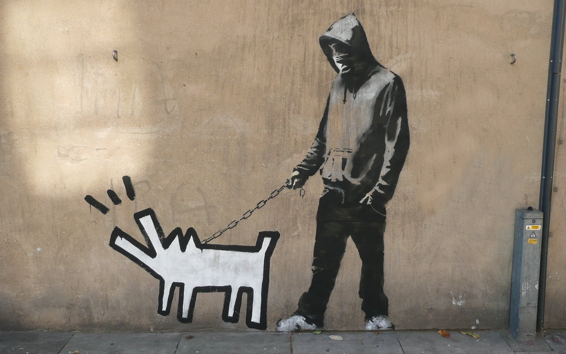 1920x1200 graffiti banksy haring dog