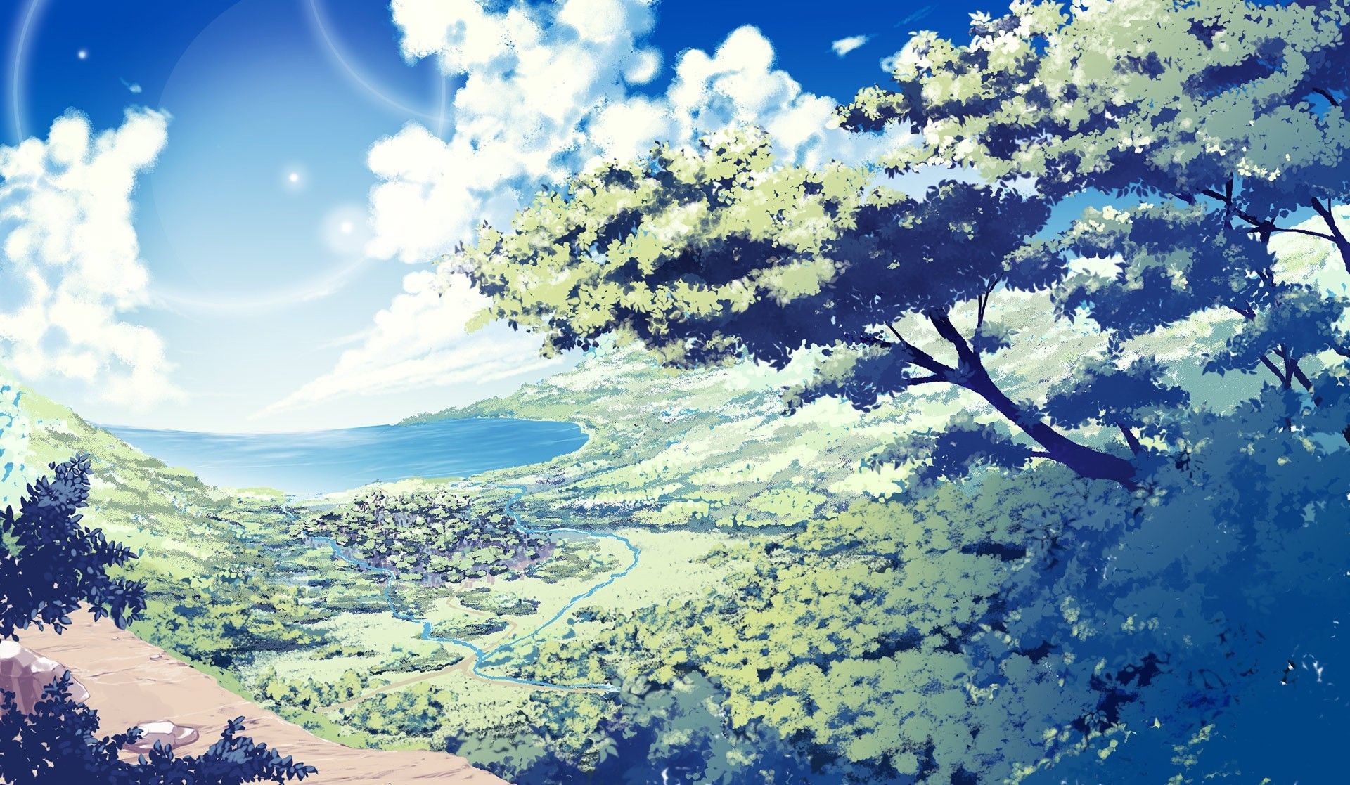 1920x1117 Nature Anime Scenery Background Wallpaper